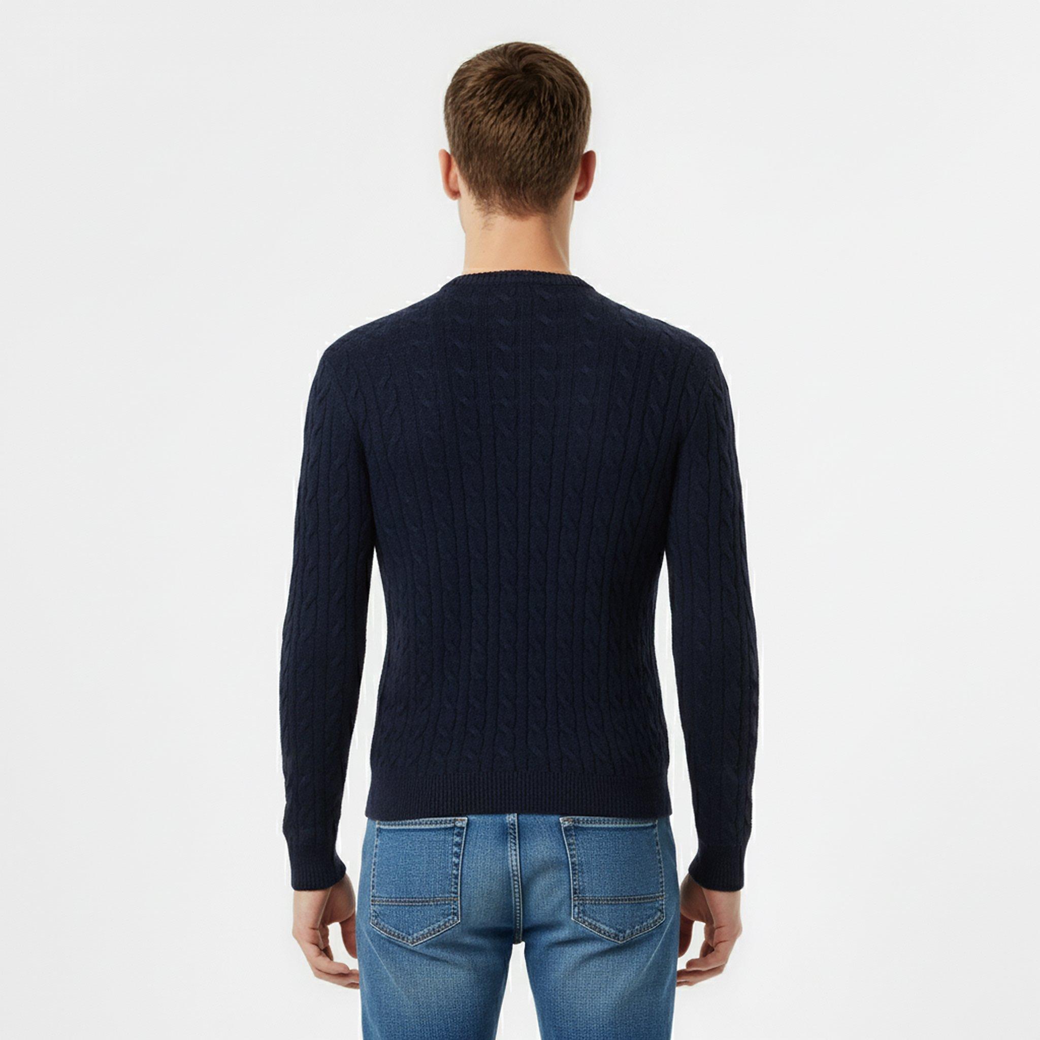 Navy - Jack Wills - Jack Marlow Merino Wool Blend Cable Knitted Jumper Men - 4