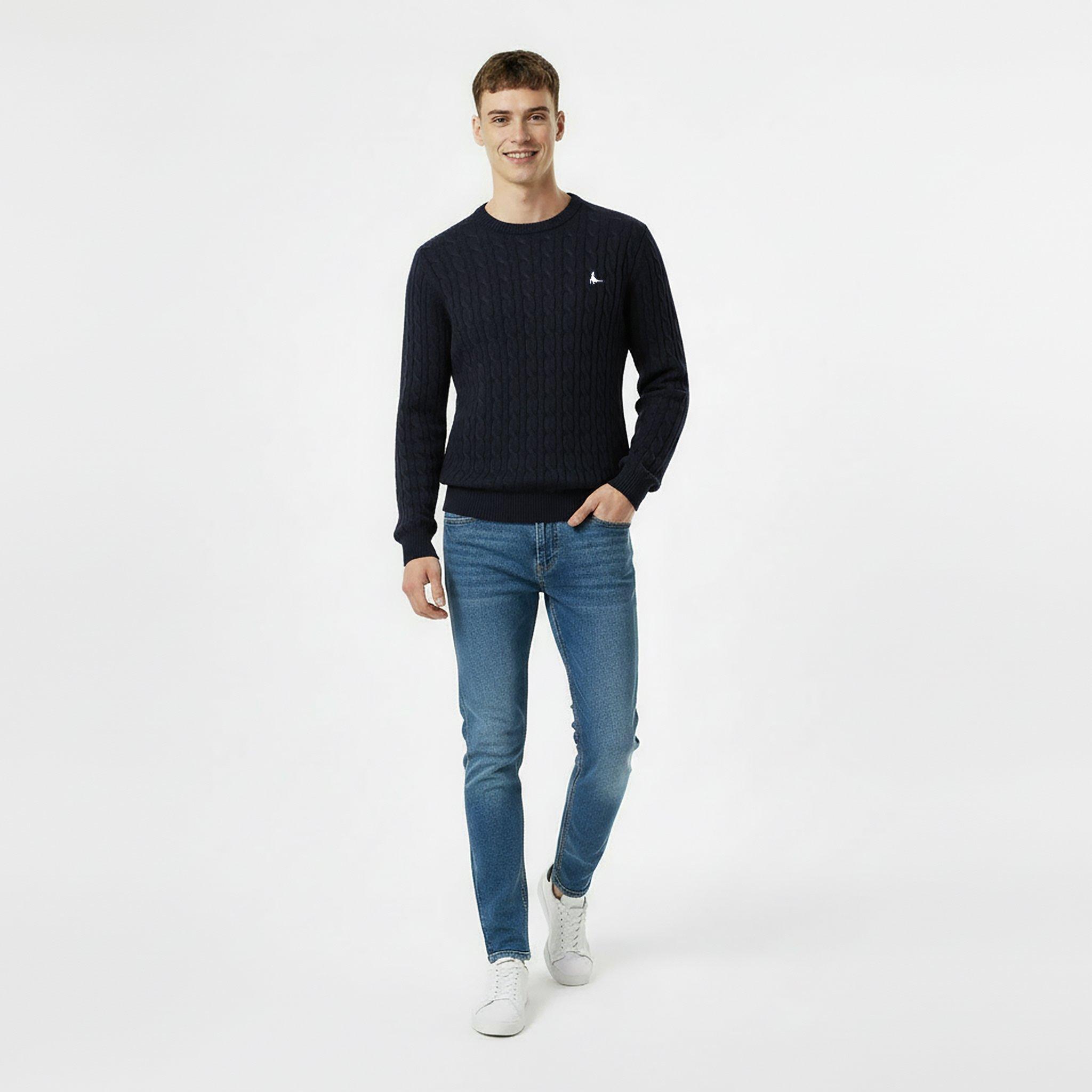 Navy - Jack Wills - Jack Marlow Merino Wool Blend Cable Knitted Jumper Men - 5