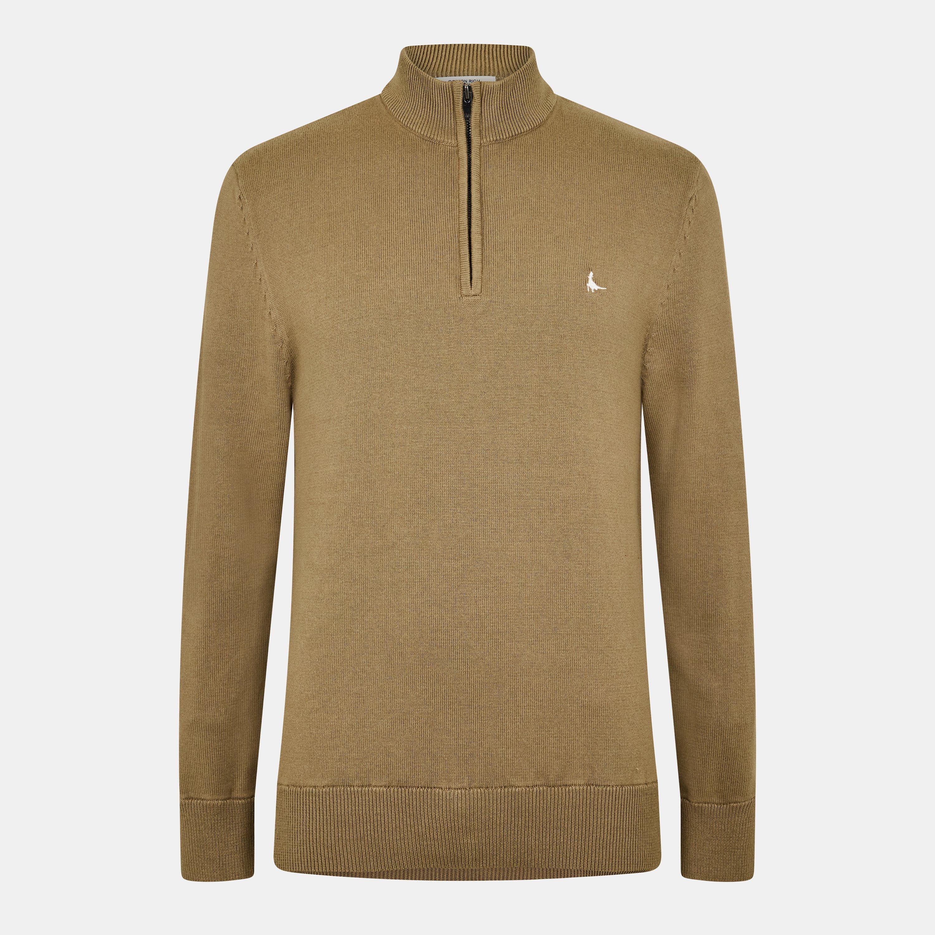 Jack Wills Men's Jack Funnel Neck Half Zip Jumper - Fawn - 2XL