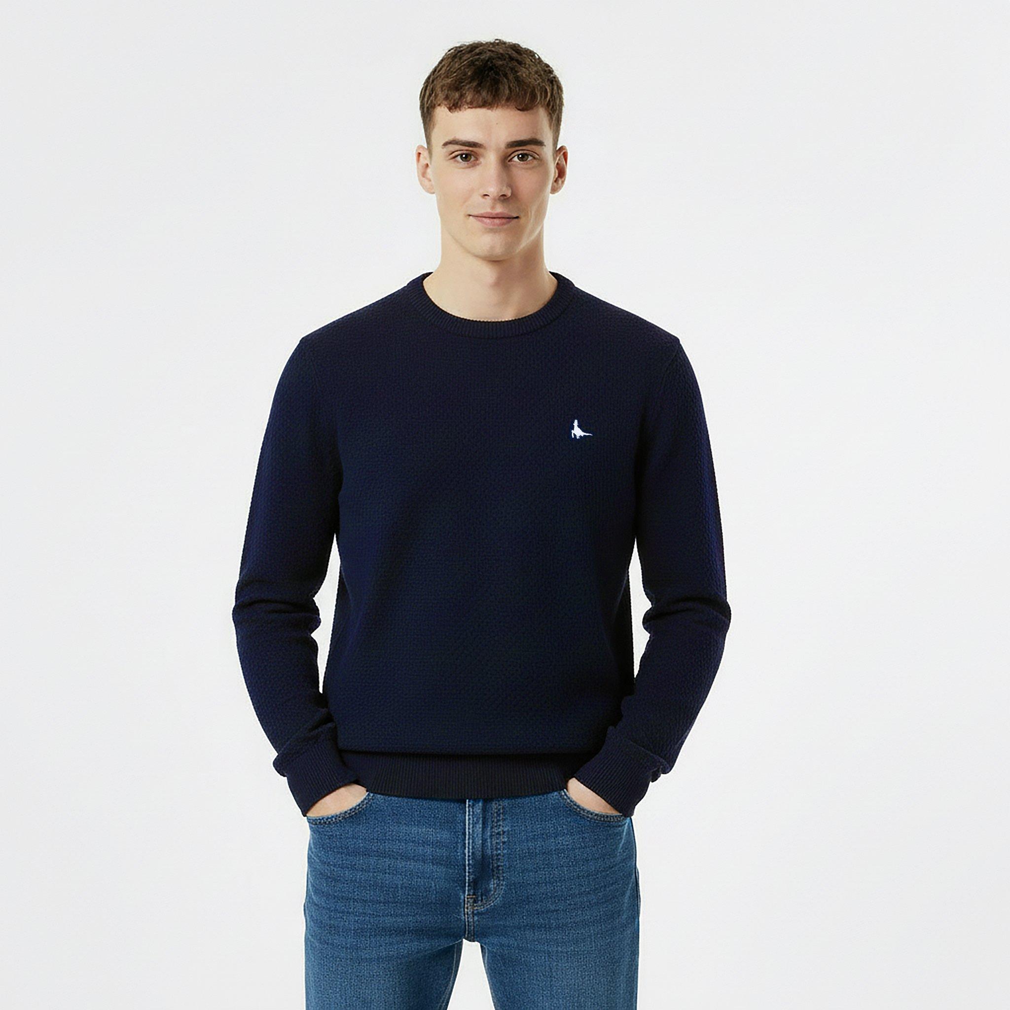 Navy - Jack Wills - Linus seed stitch Crew Neck Jumper Men - 3