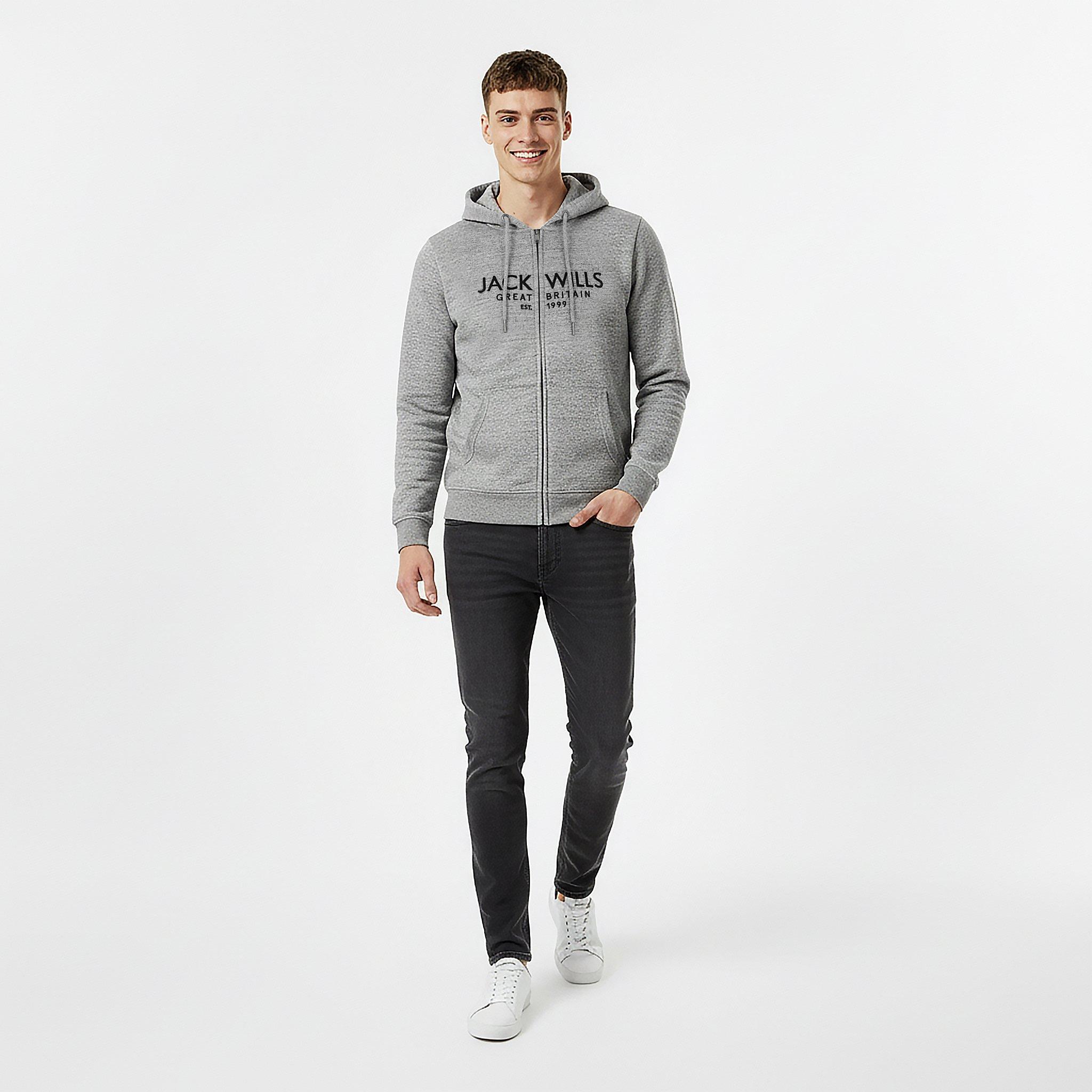 Grey Marl - Jack Wills - Pinebrook Graphic Zip Hoodie Mens - 5
