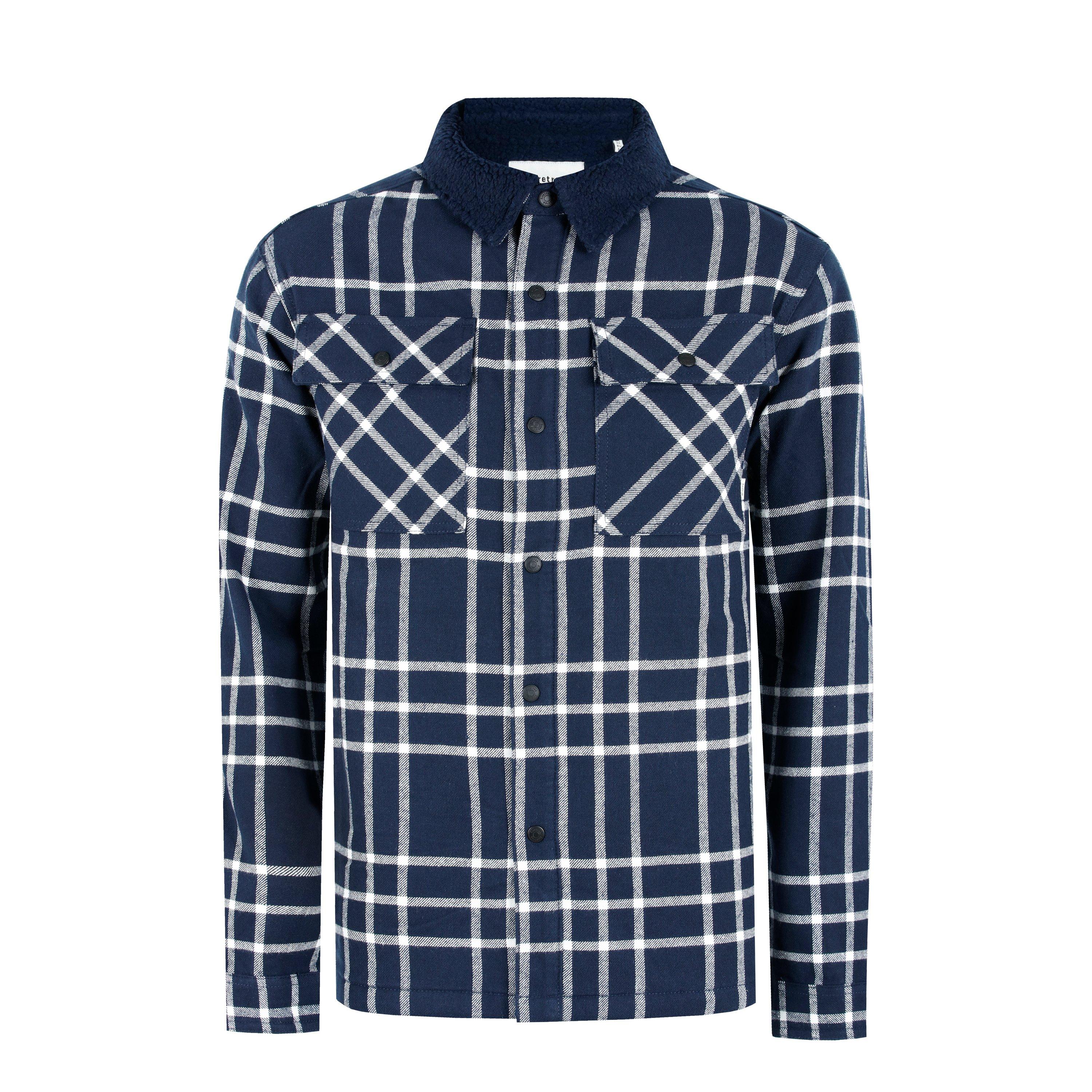 Firetrap Men's Borg Check Overshirt - Navy - 2XL
