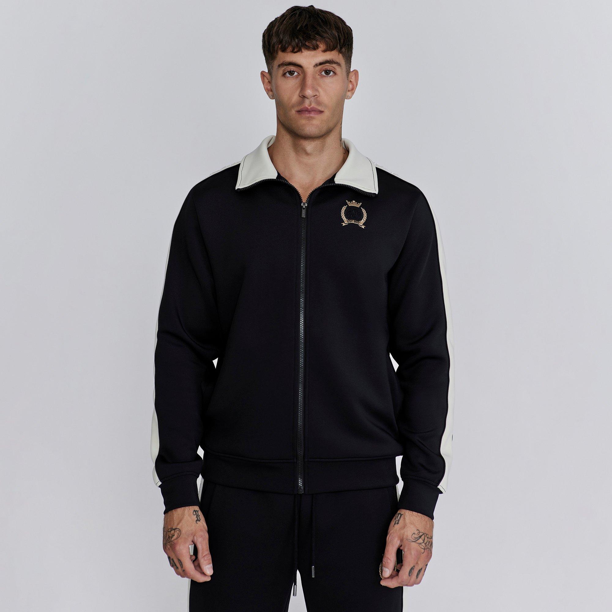 Black - SikSilk - Men's Short-Sleeve Crest Tracksuit Top - 1