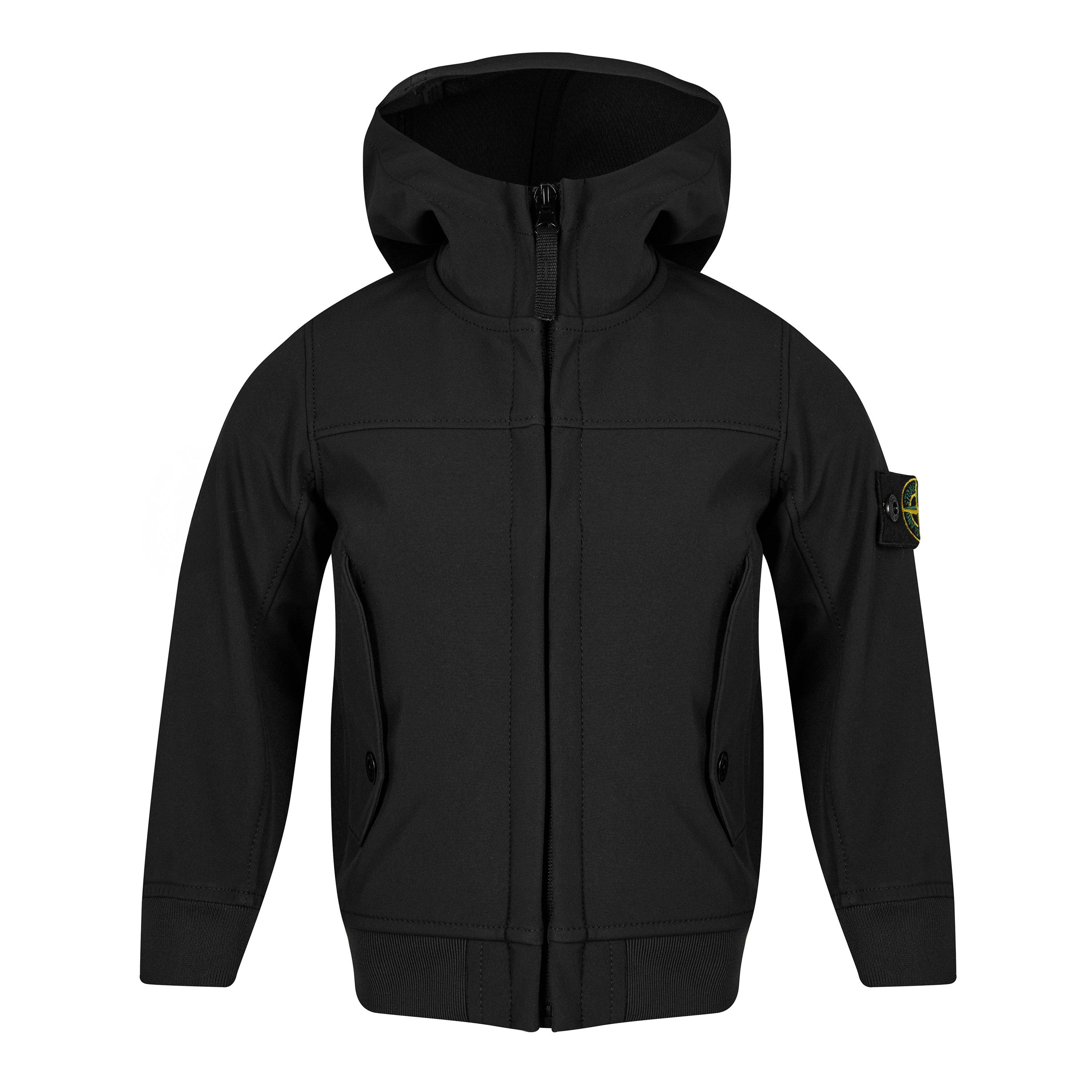 Black V0029 - Stone Island - Kids' Compass Hooded Full-Zip Softshell Jacket - 1