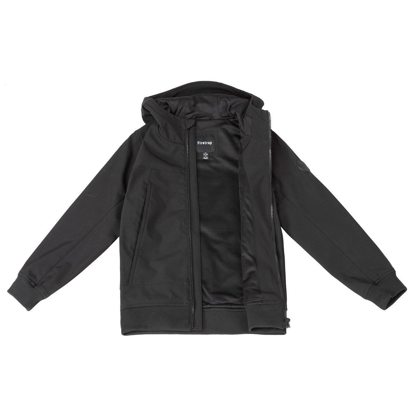 Black - Firetrap - Kids' Pocket Hooded Long Sleeve Softshell Jacket - 1