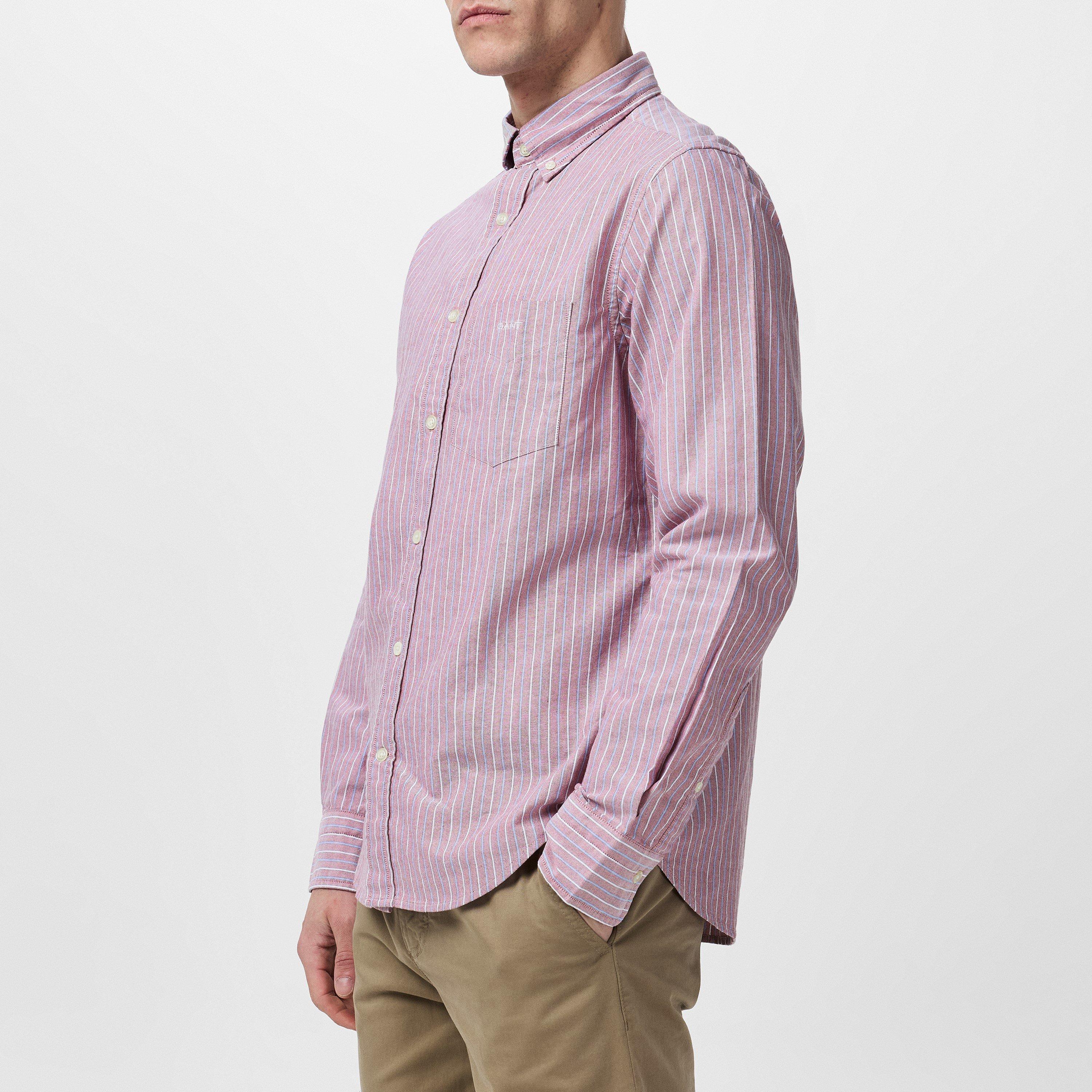Ijzerrood - Gant - Men's Regular Oxford Stripe Long-Sleeve Patterned Shirt - 2