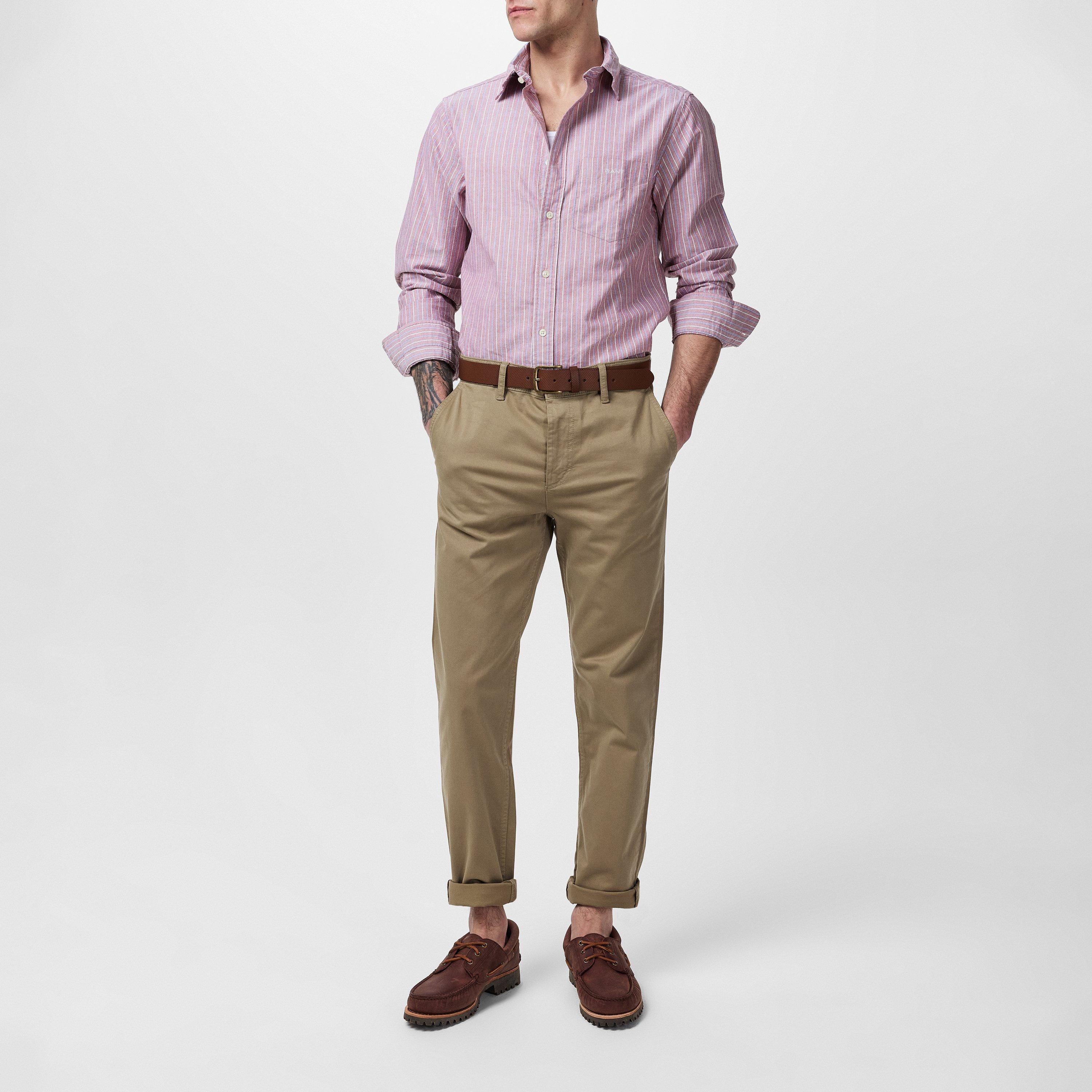 Ijzerrood - Gant - Men's Regular Oxford Stripe Long-Sleeve Patterned Shirt - 4