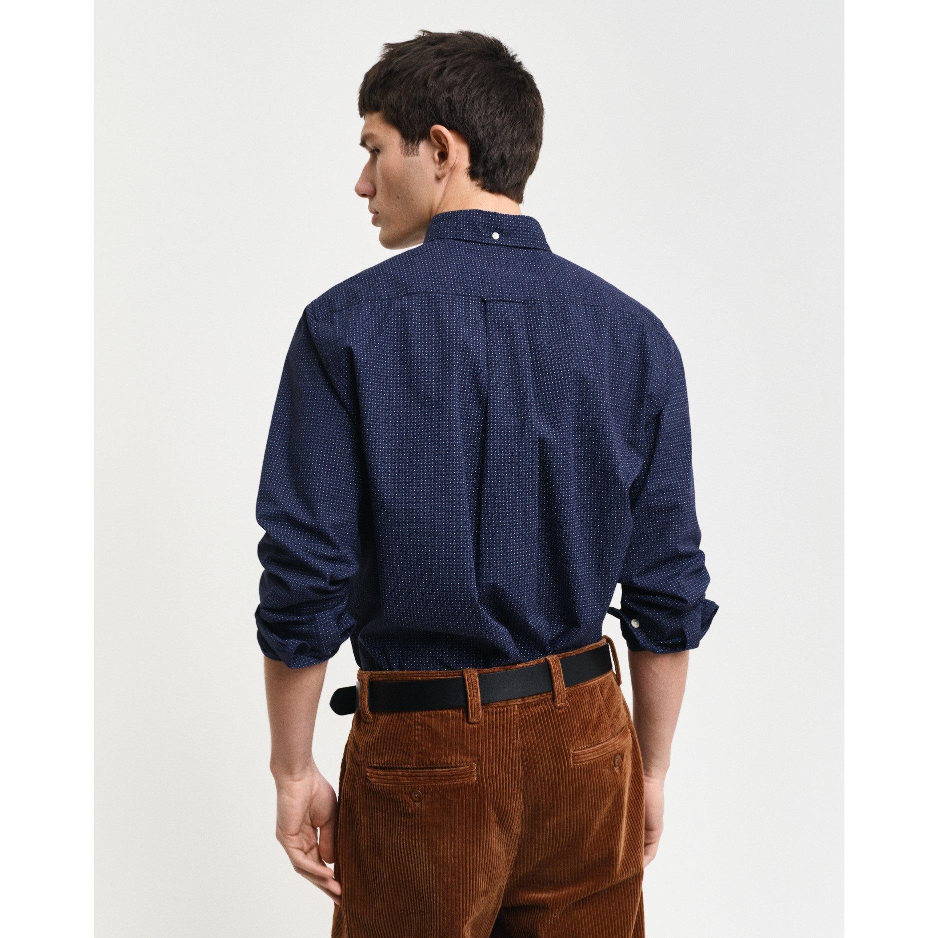 Avondblauw - Gant - Men's Micro Print Evening Blue Long-Sleeve Patterned Shirt - 2