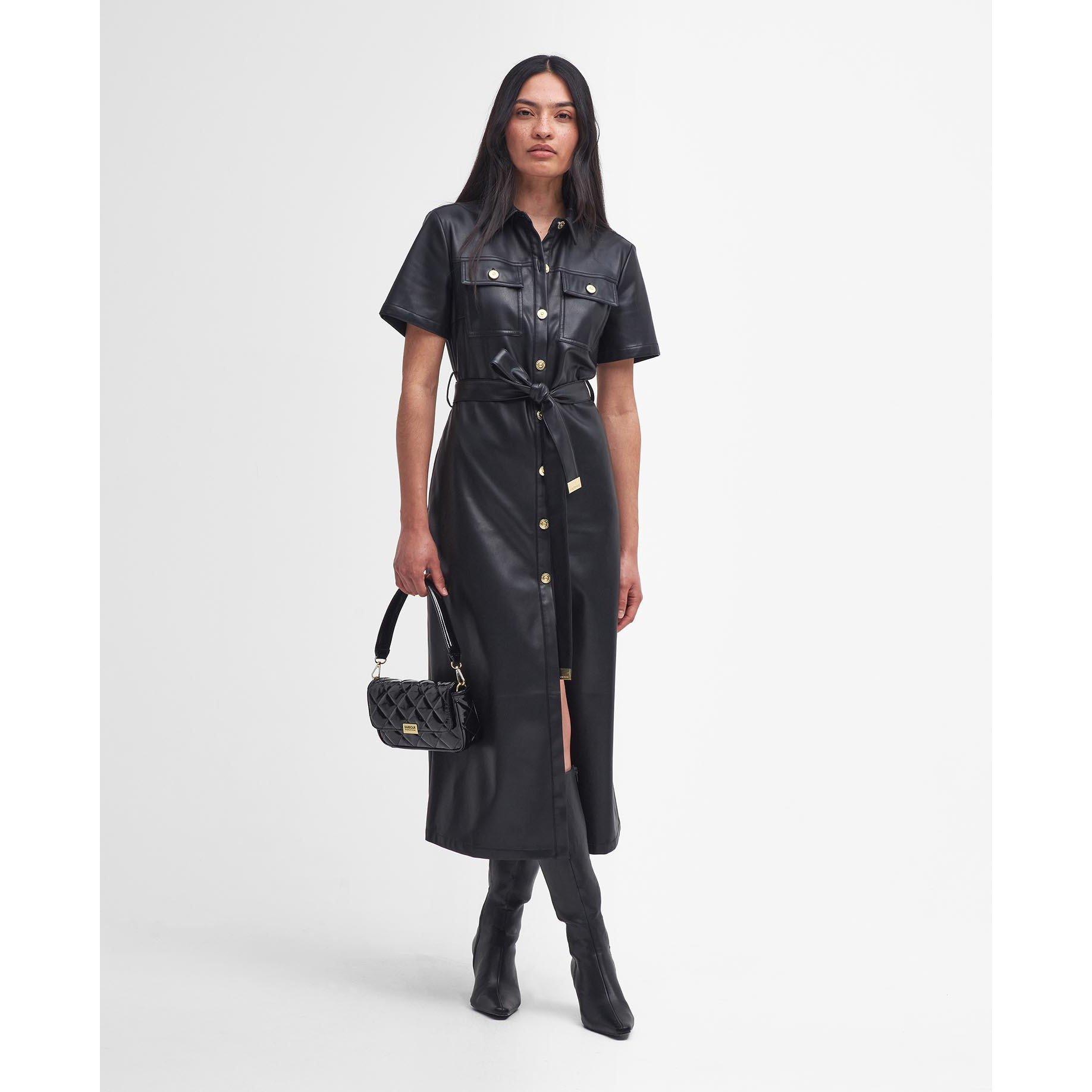Black - Barbour International - Aria Faux-Leather Midi Dress - 3