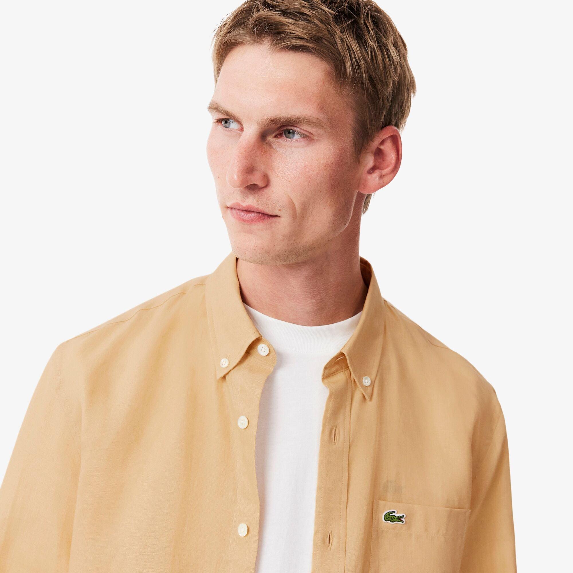 Beige - Lacoste - Men's Long-Sleeve Plain Shirt - 5