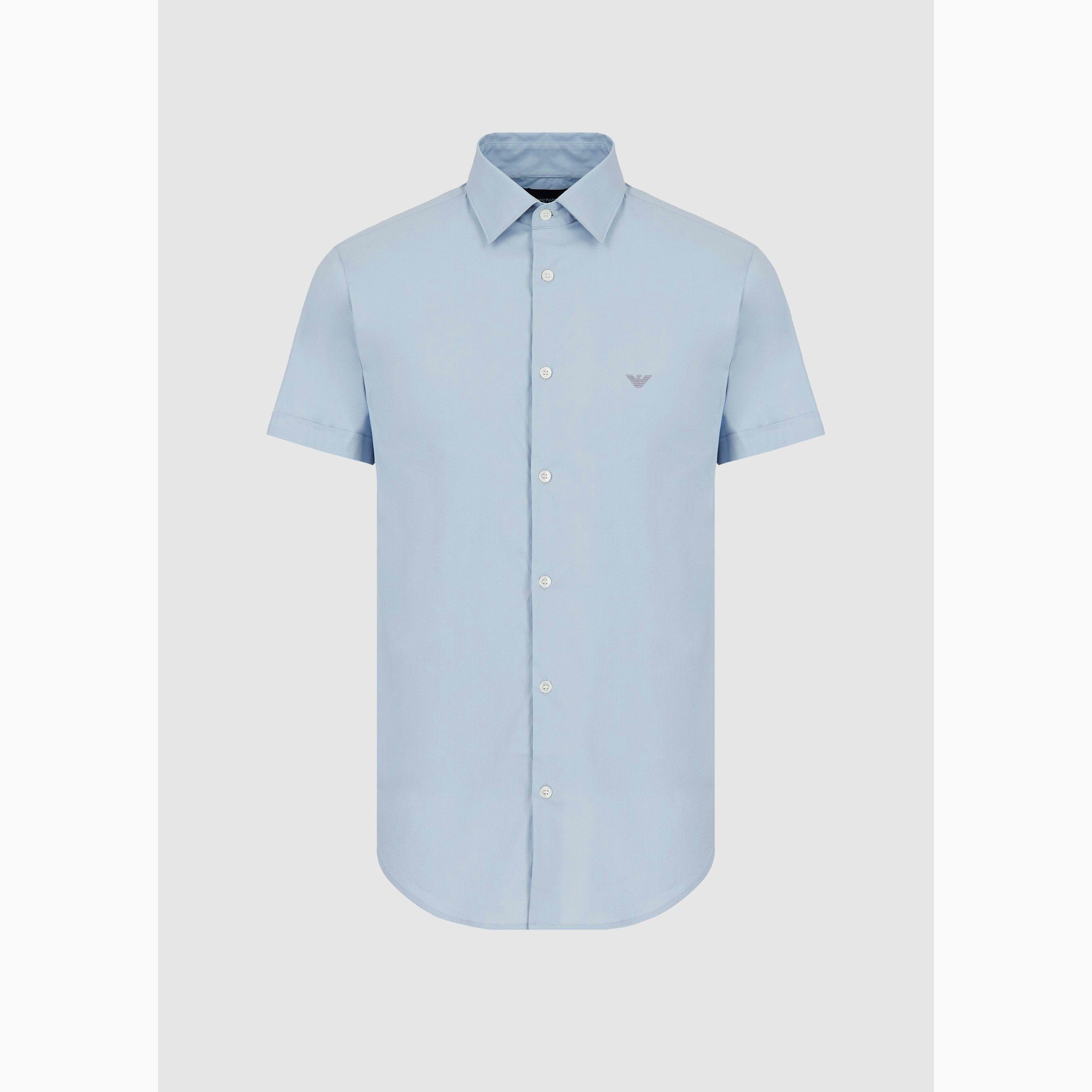 Light Blue 0785 - Emporio Armani - Men's Short Sleeve Patterned Shirt - 1