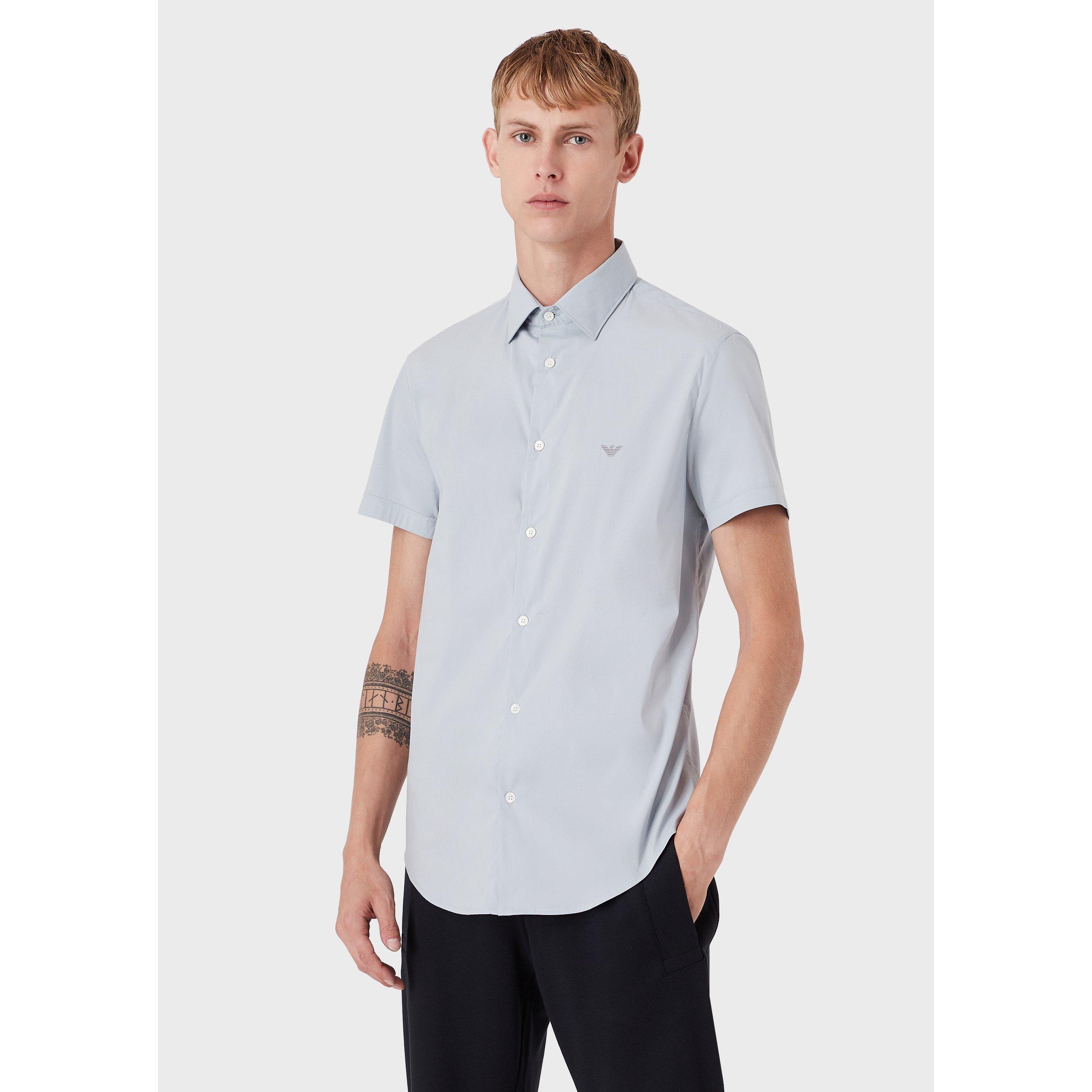 Light Blue 0785 - Emporio Armani - Men's Short Sleeve Patterned Shirt - 3