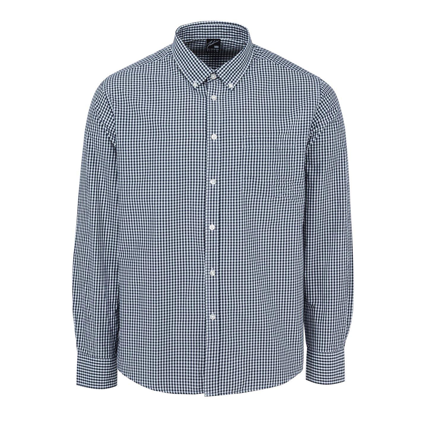 Fabric Men's Classic Poplin Long Sleeve Shirt - Nvy Gingham - XL