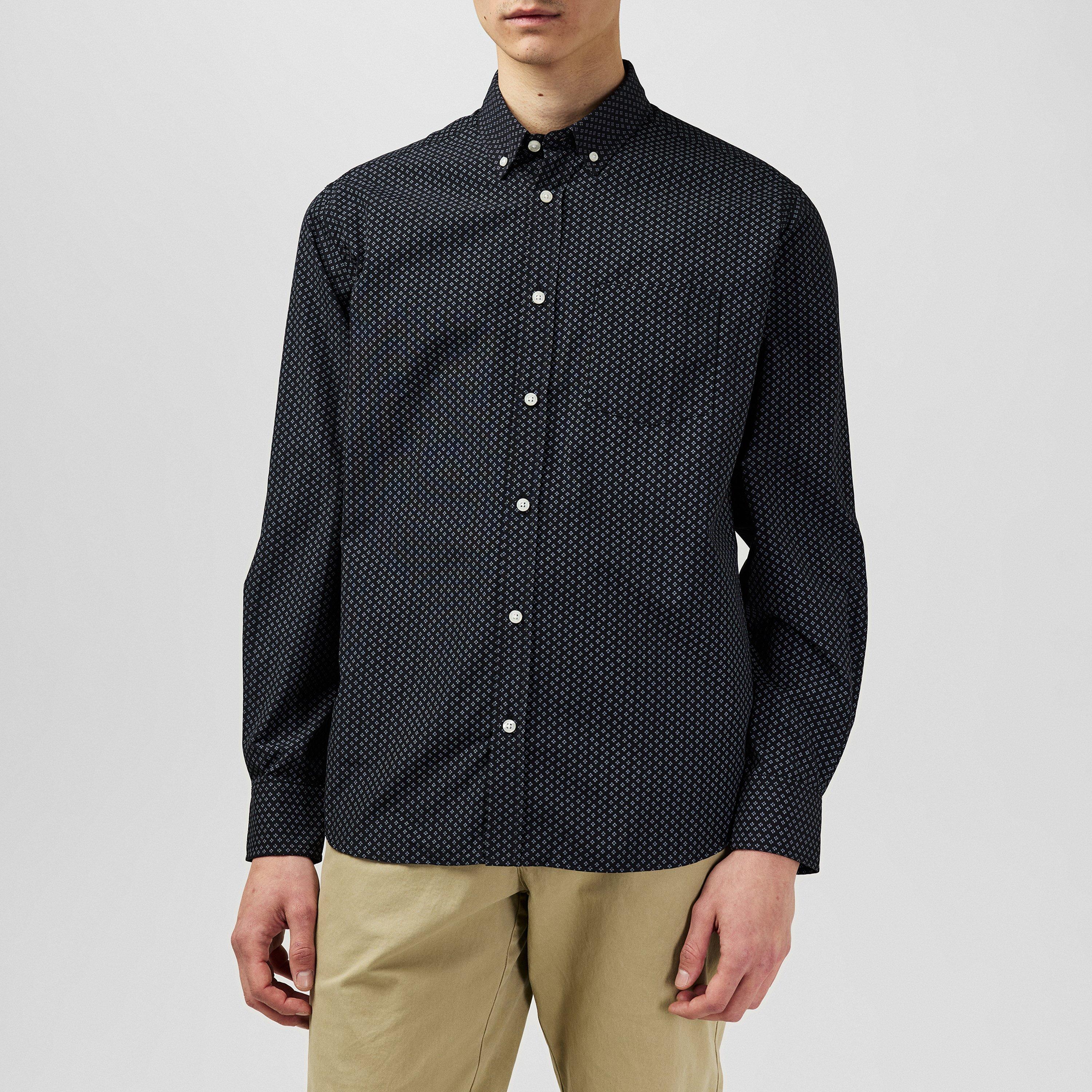 Fabric Men's Classic Poplin Long Sleeve Shirt - Black Geo - L