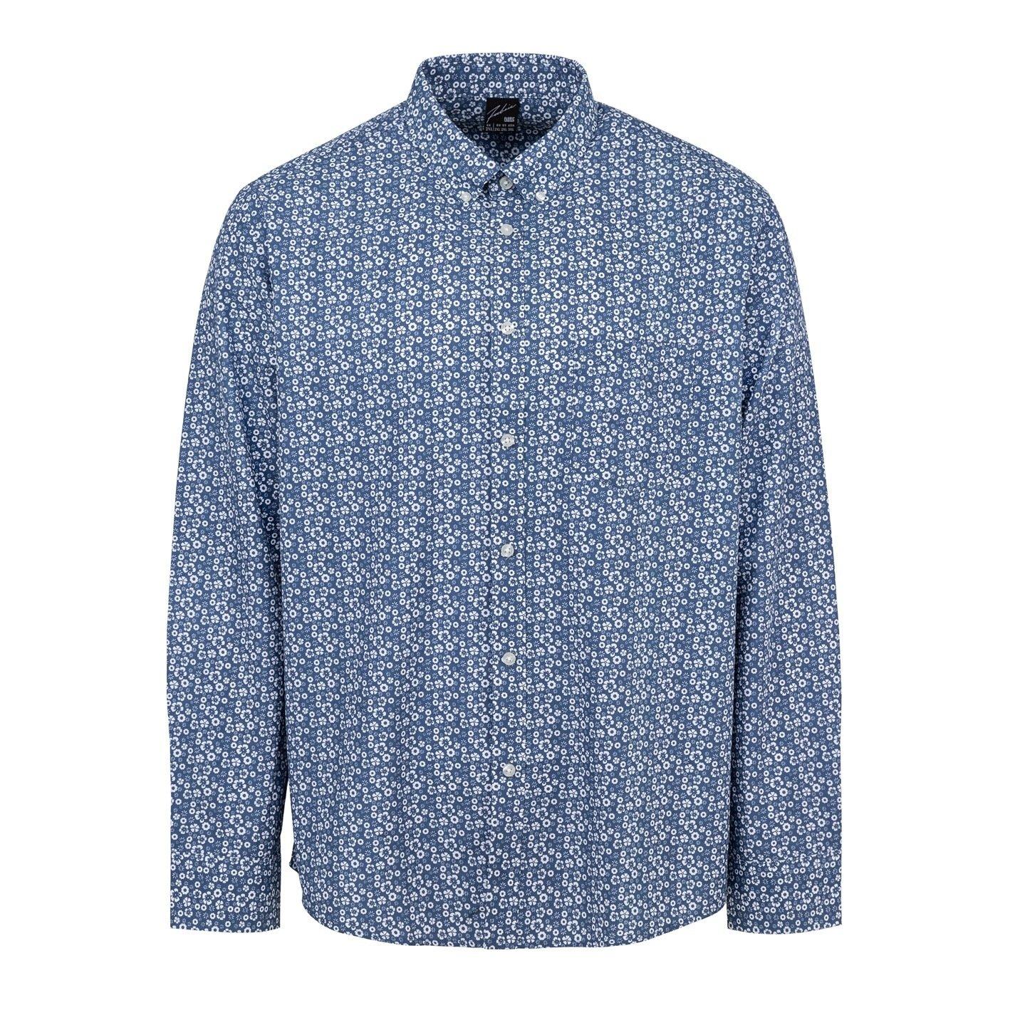 Fabric Men's Classic Poplin Long Sleeve Shirt - Blue Floral - 2XL