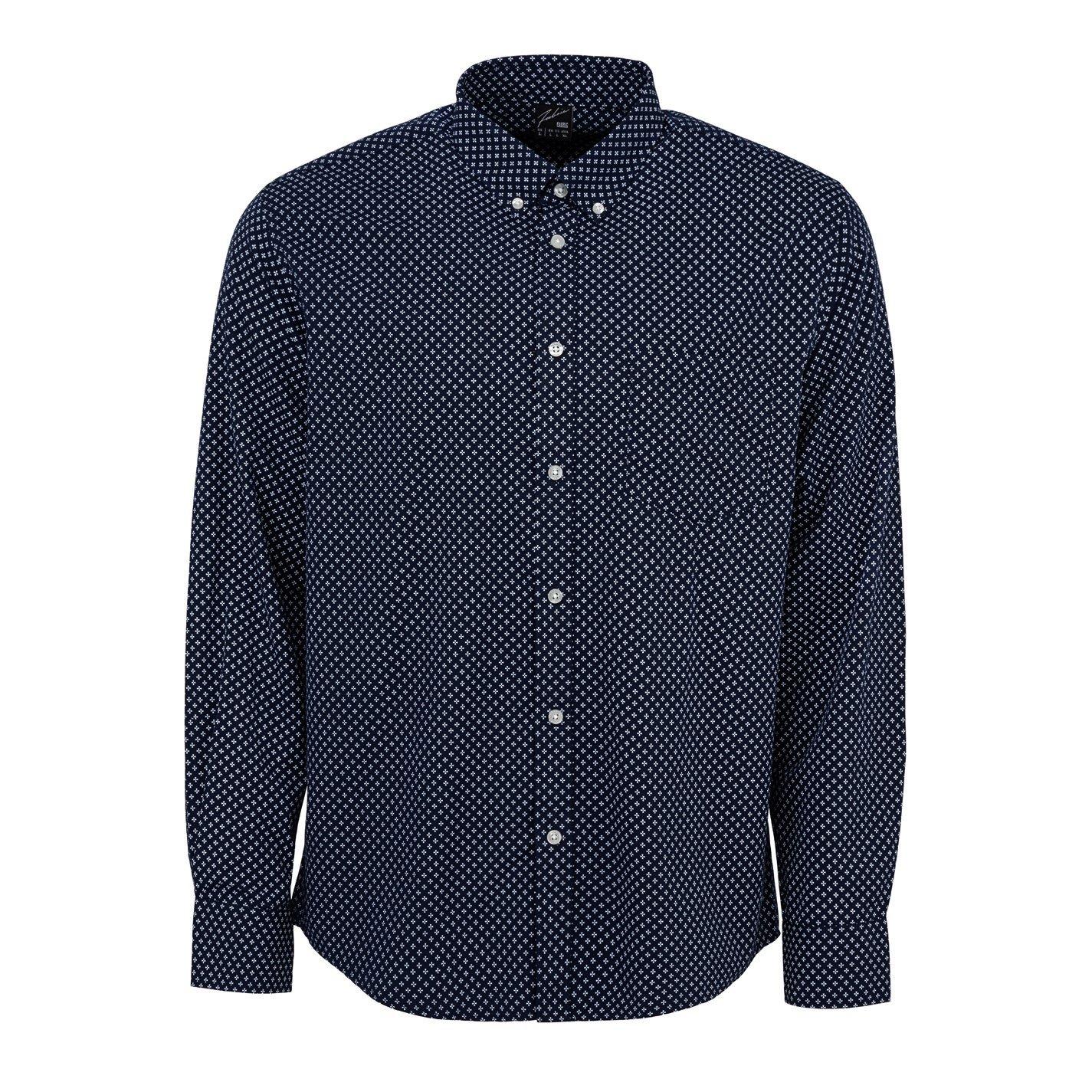 Nvy/Wht Geo - Fabric - Classic Poplin Long Sleeve Shirt Mens - 1