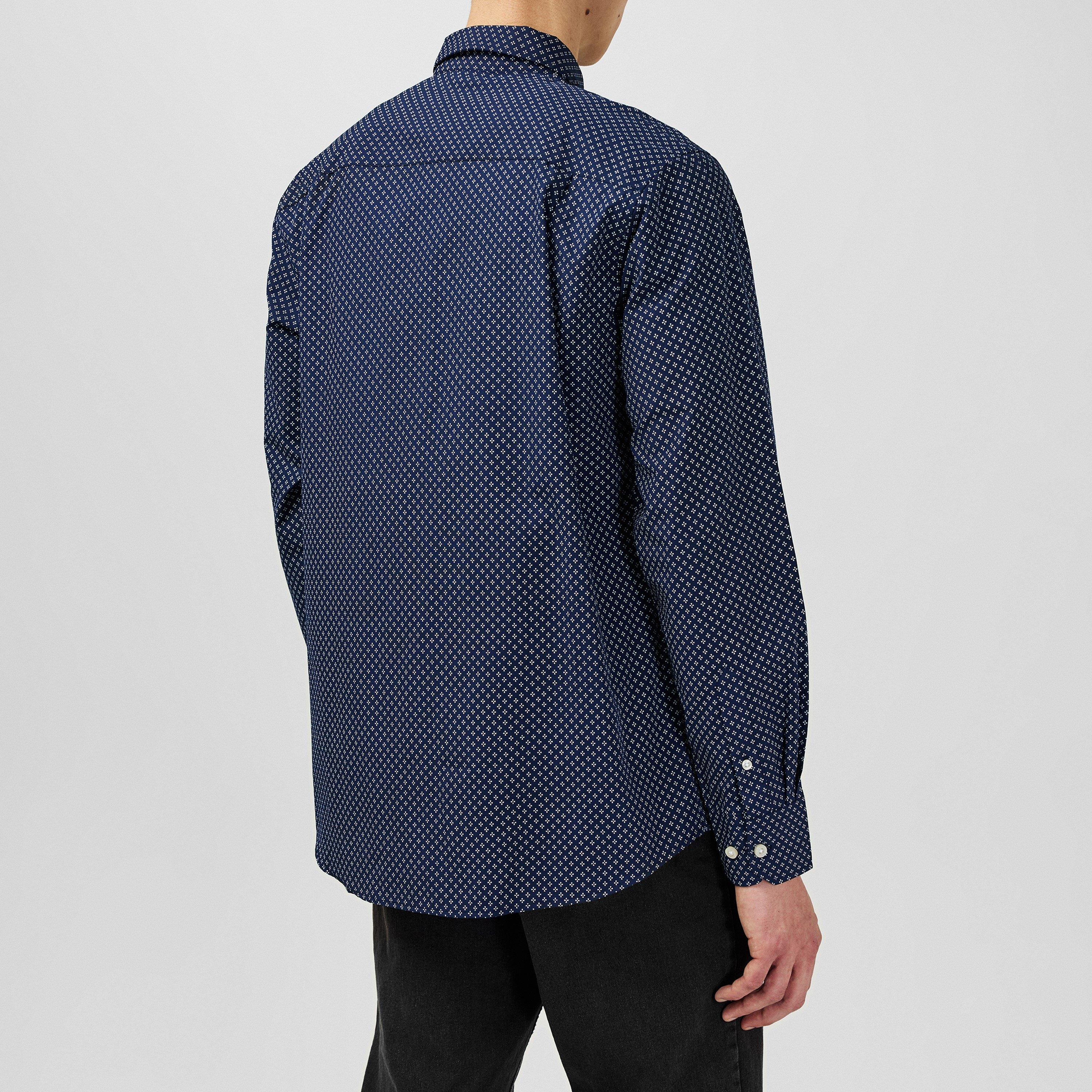 Nvy/Wht Geo - Fabric - Classic Poplin Long Sleeve Shirt Mens - 4