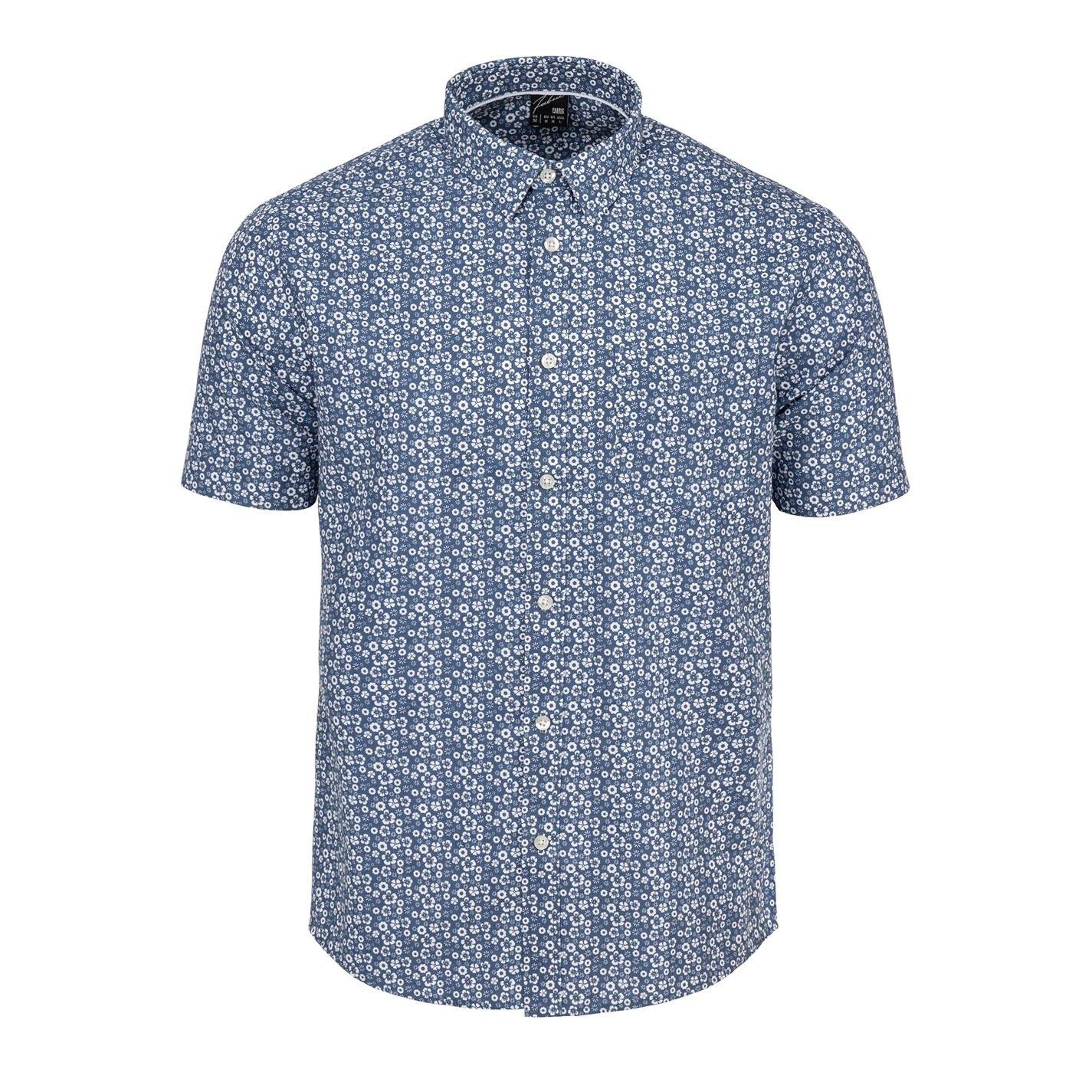 Fabric Men's Classic Short Sleeve Poplin Shirt - Blue Floral - S