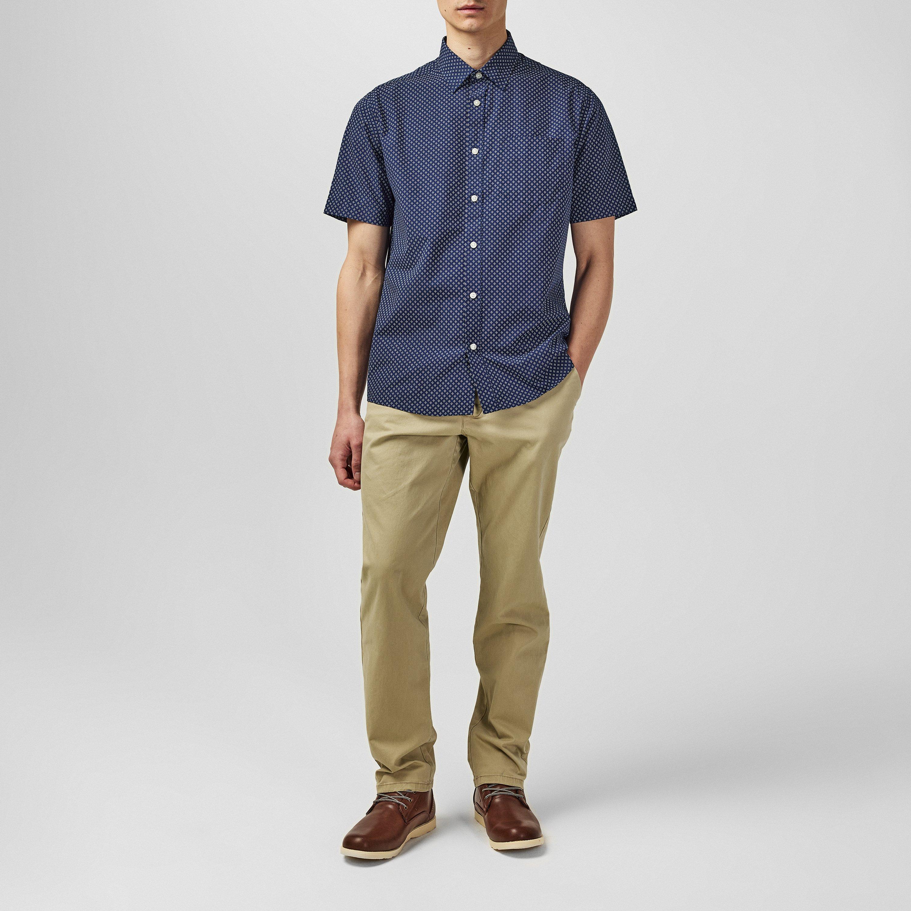 Nvy/Wht Geo - Fabric - Short Sleeve Poplin Shirt Mens - 5