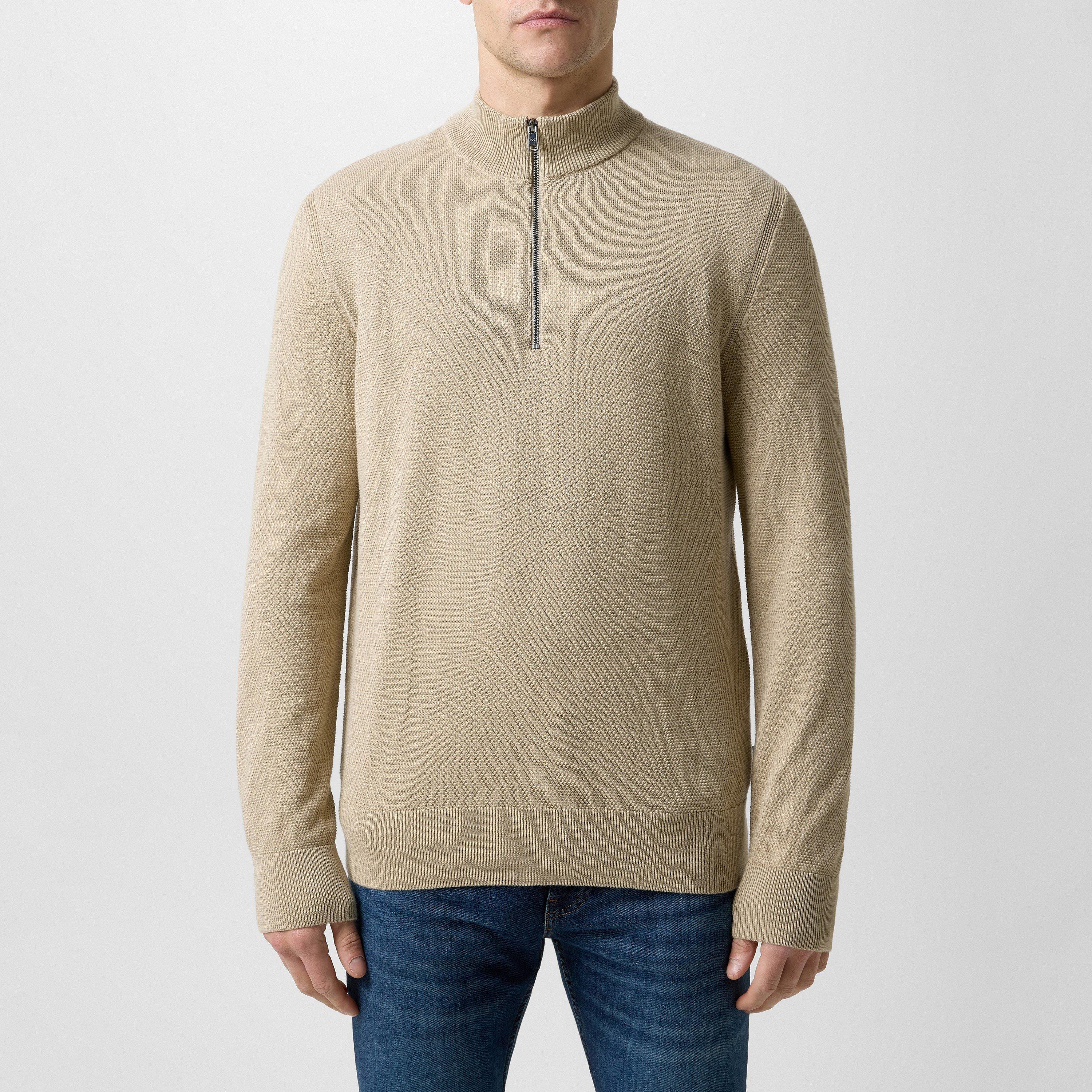 Boss Men's HBB Ebrando Black Zipped Crew Neck Jumper - Light Beige 275 - X Large