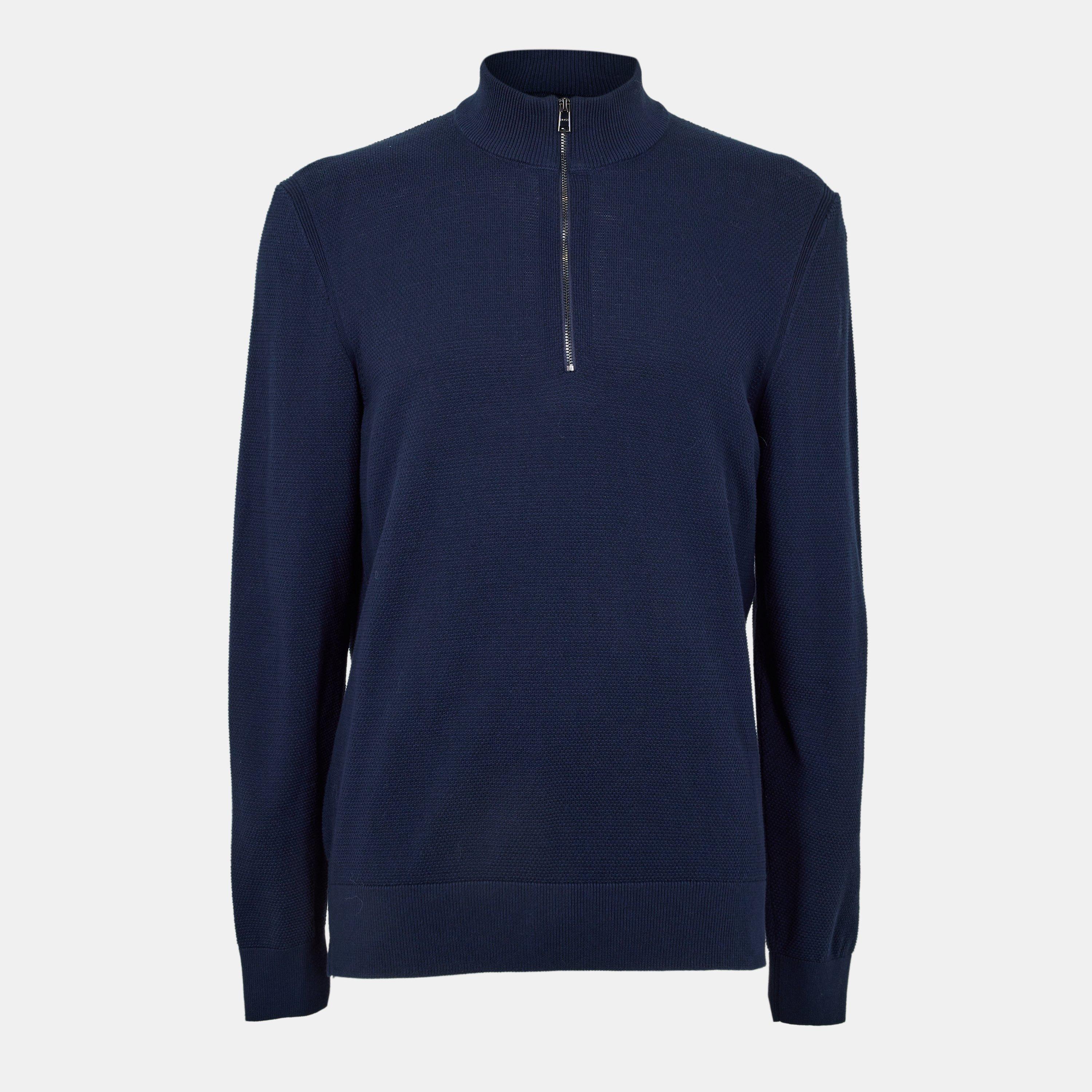 Dark Blue 404 - Boss - Men's HBB Ebrando Black Zipped Crew Neck Jumper - 1