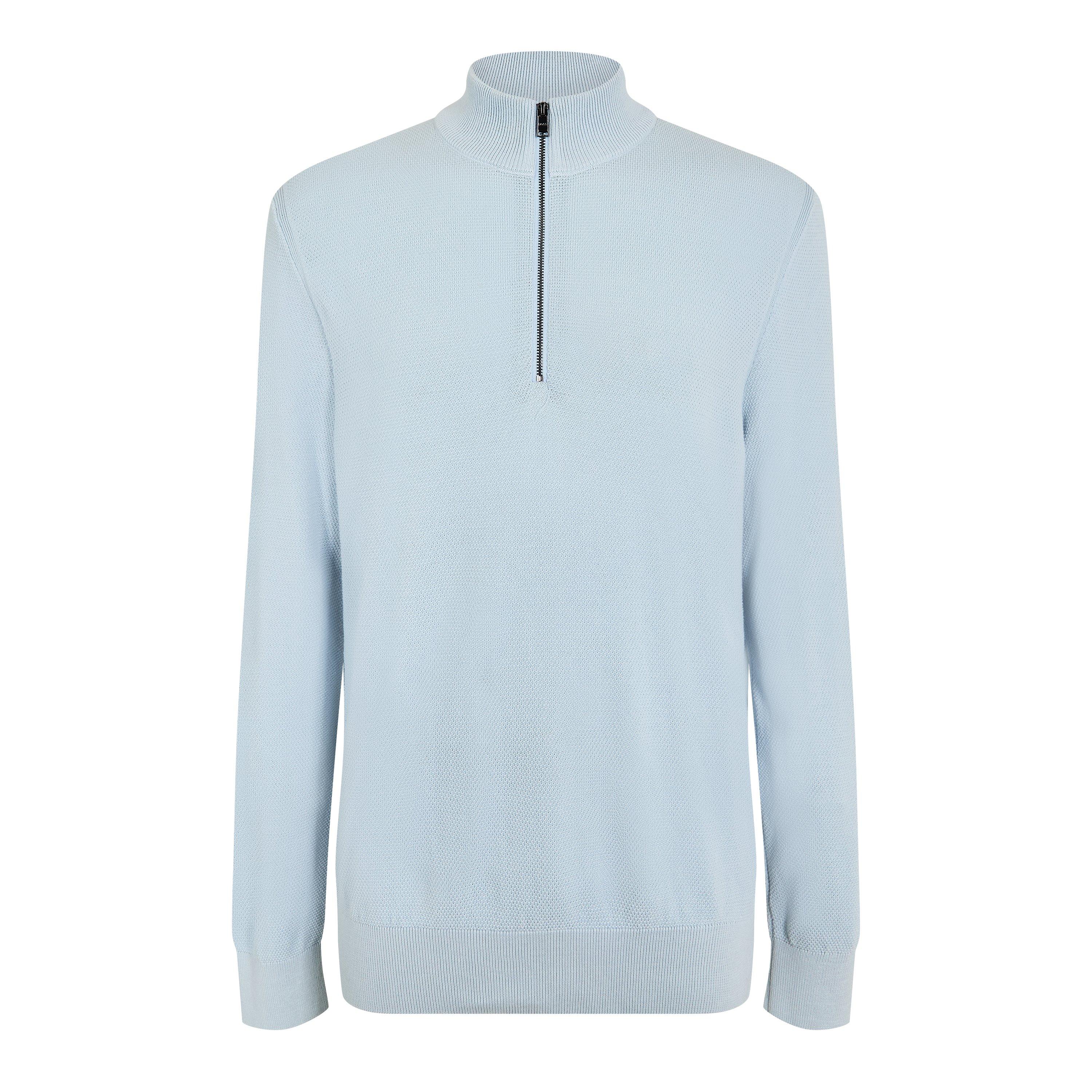 Boss Men's Hbb Ebrando Black Zipped Crew Neck Jumper - Pastel Blue - Large