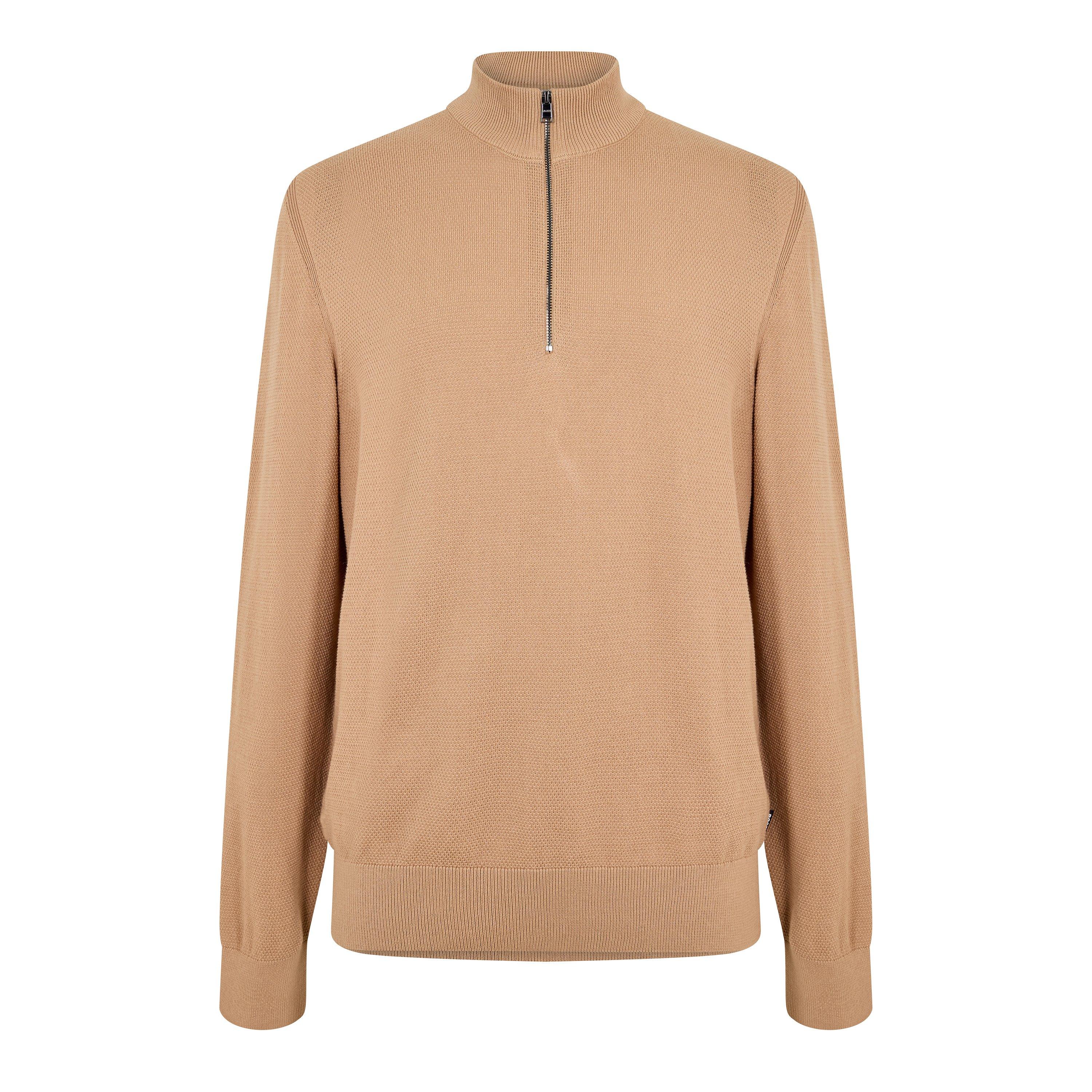 Boss Men's HBB Ebrando Black Zipped Crew Neck Jumper - Medium Beige - Large