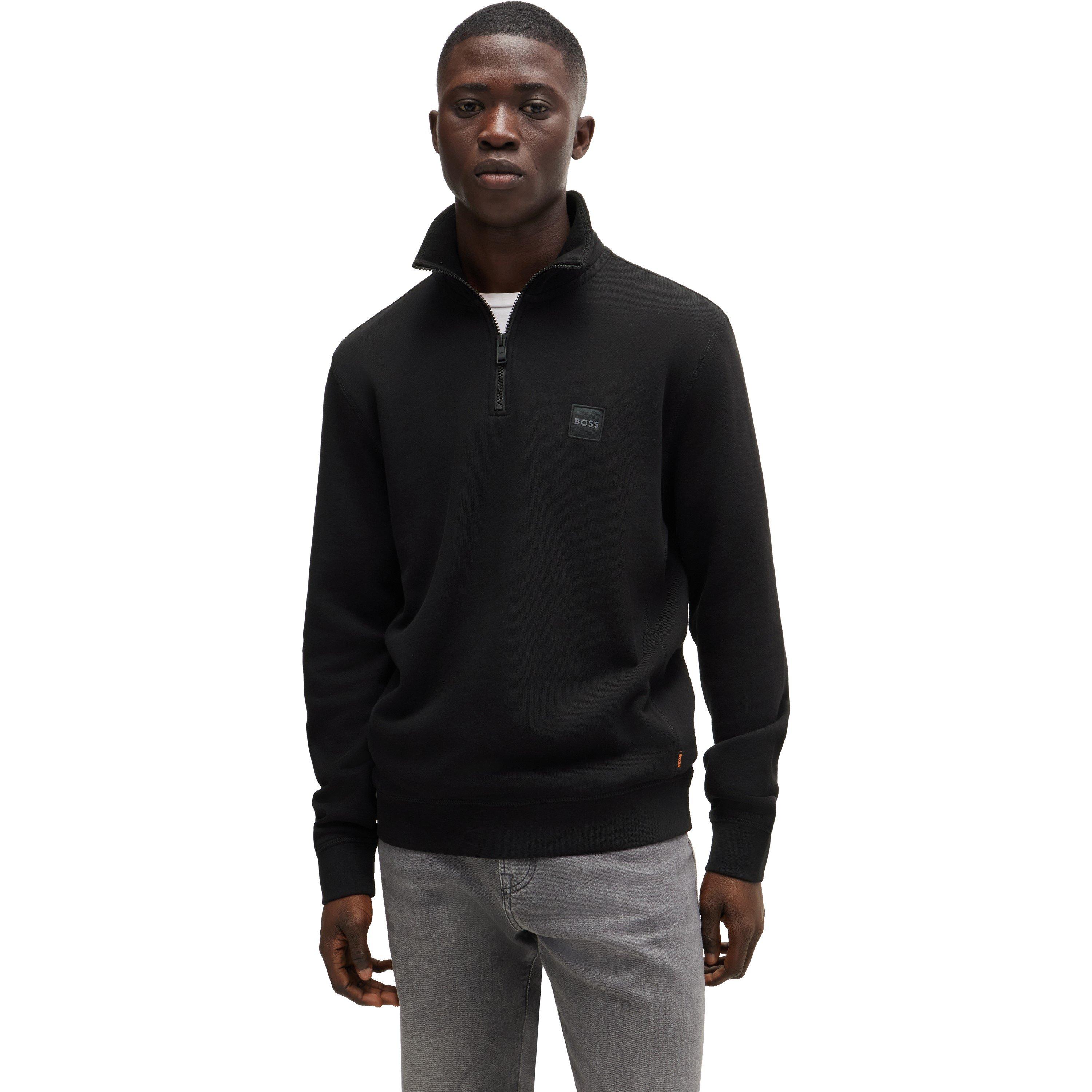 Black 001 - Boss - Men's Zetrust Cotton Long Sleeve 1/4 Zip Fleece - 3