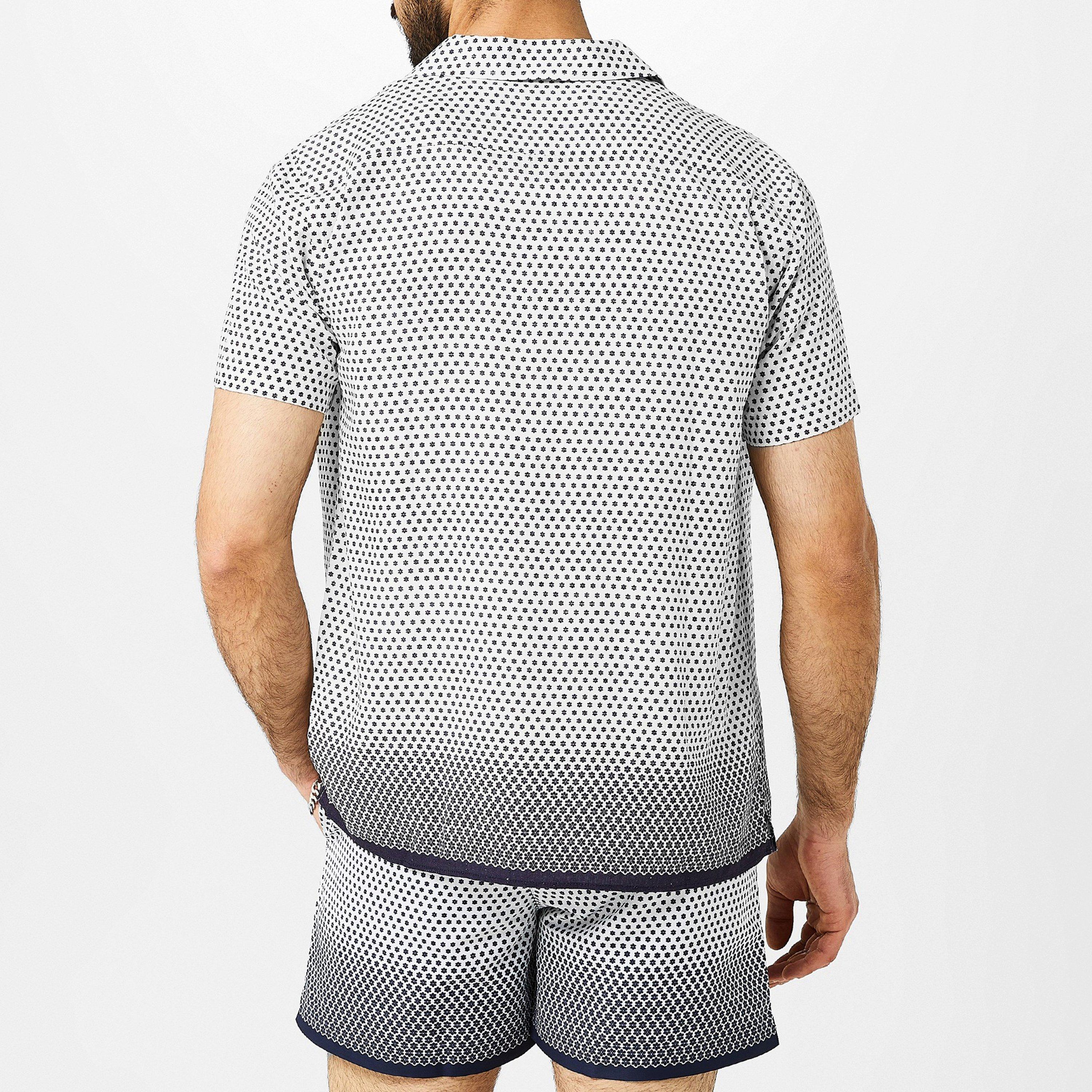 White/Iris - Orlebar Brown - Men's Short-Sleeve Patterned Shirt - 2