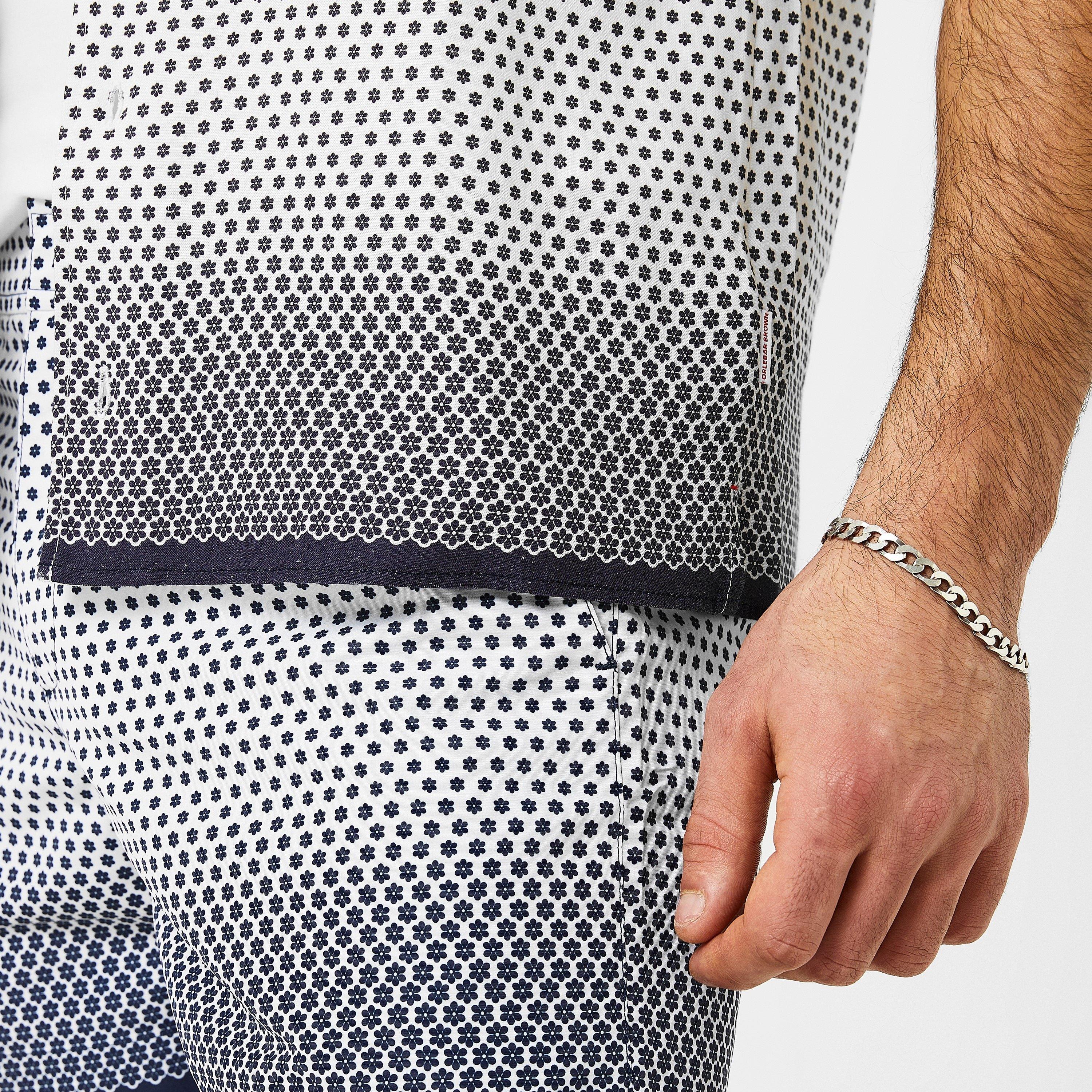 White/Iris - Orlebar Brown - Men's Short-Sleeve Patterned Shirt - 3