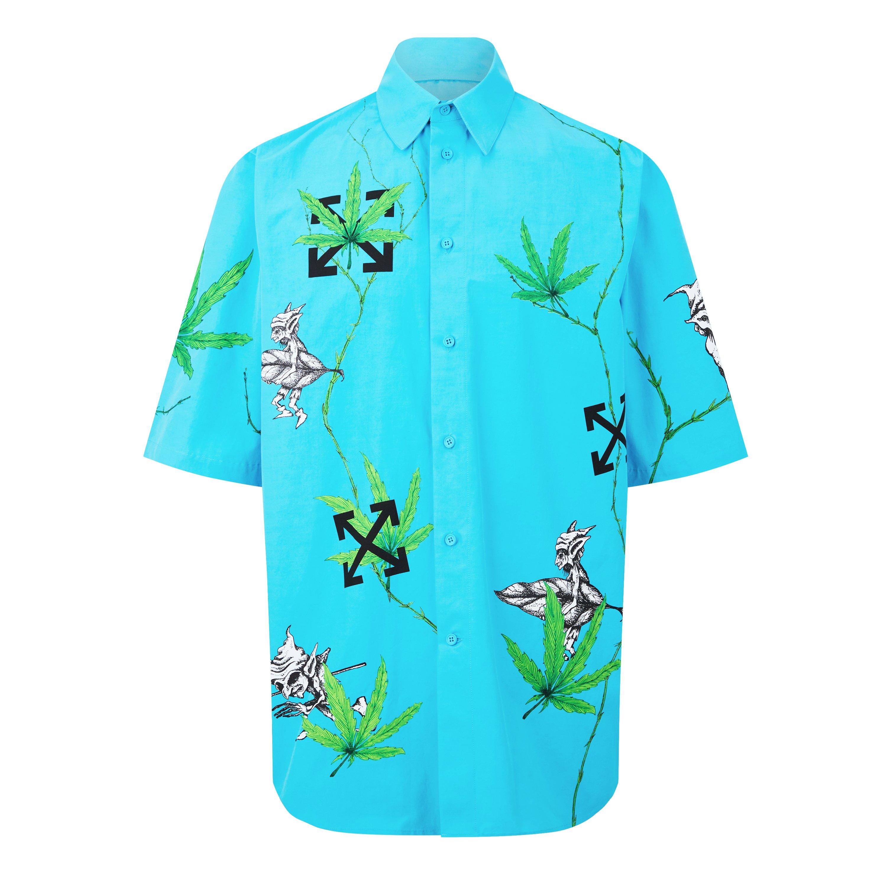Blue 4355 - Off White - Men's Weed Short-Sleeve Shirt, Striking Graphic Print - 5