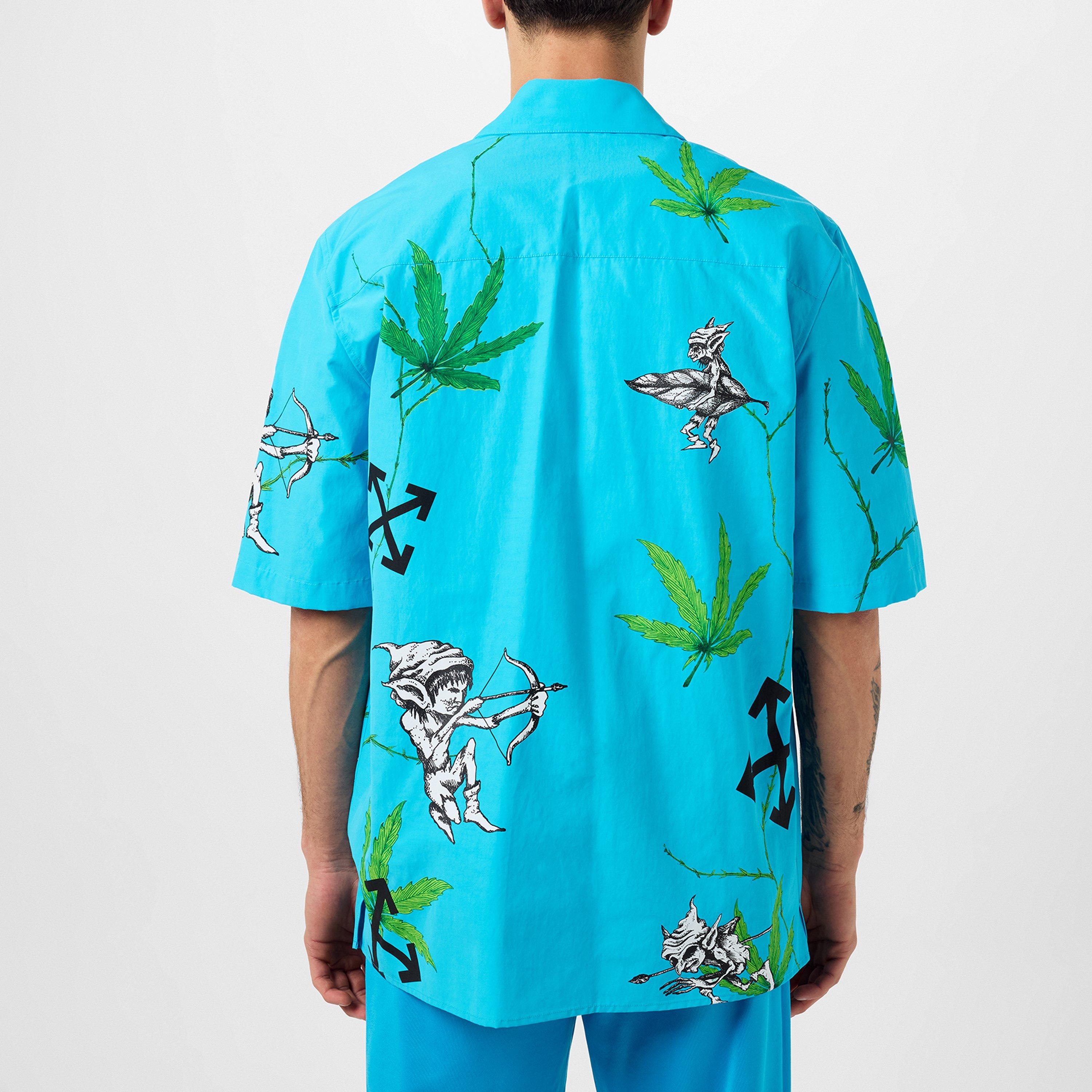 Blue 4355 - Off White - Men's Weed Short-Sleeve Shirt, Striking Graphic Print - 3
