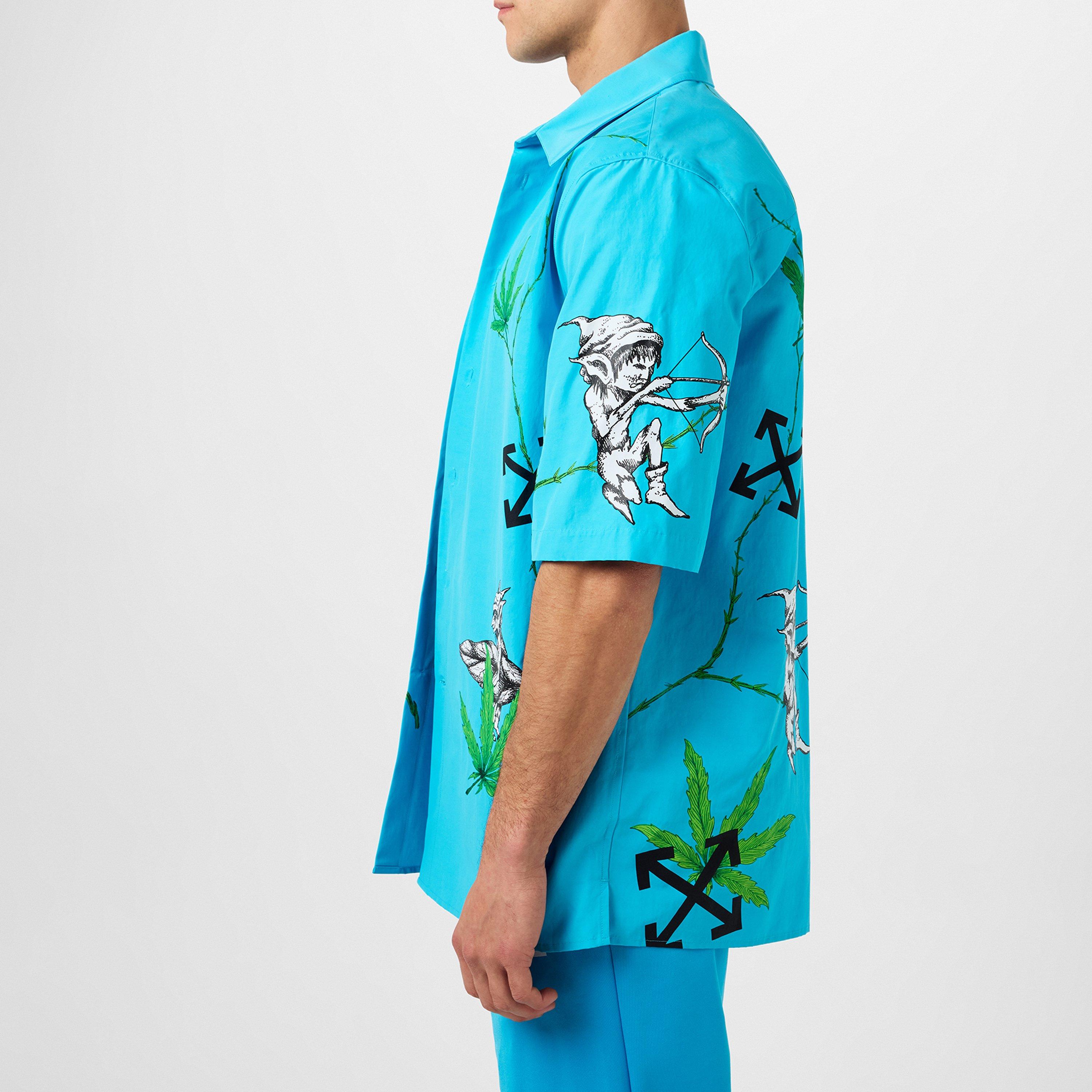 Blue 4355 - Off White - Men's Oversized Fit Cotton Short Sleeve Point Collar Shirt - 5