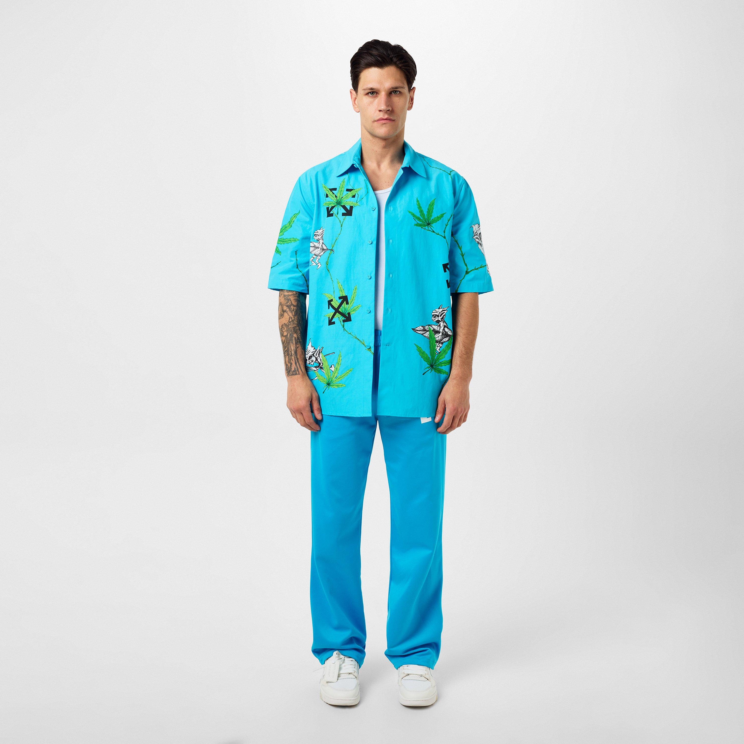 Blue 4355 - Off White - Men's Oversized Fit Cotton Short Sleeve Point Collar Shirt - 6