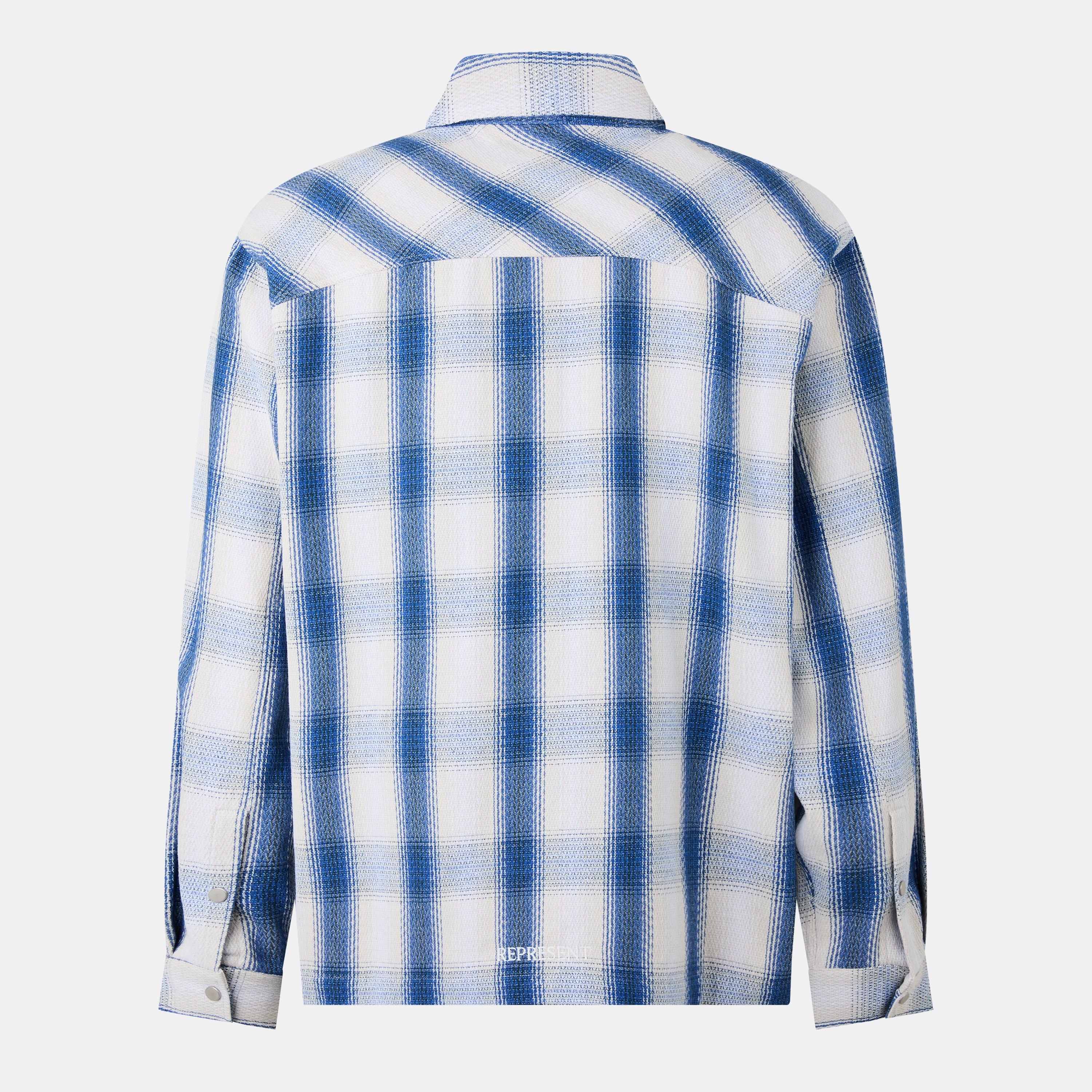 Mid Blue - Represent - Men's Cotton-Blend Cheque Shirt, Oversized Fit - 6