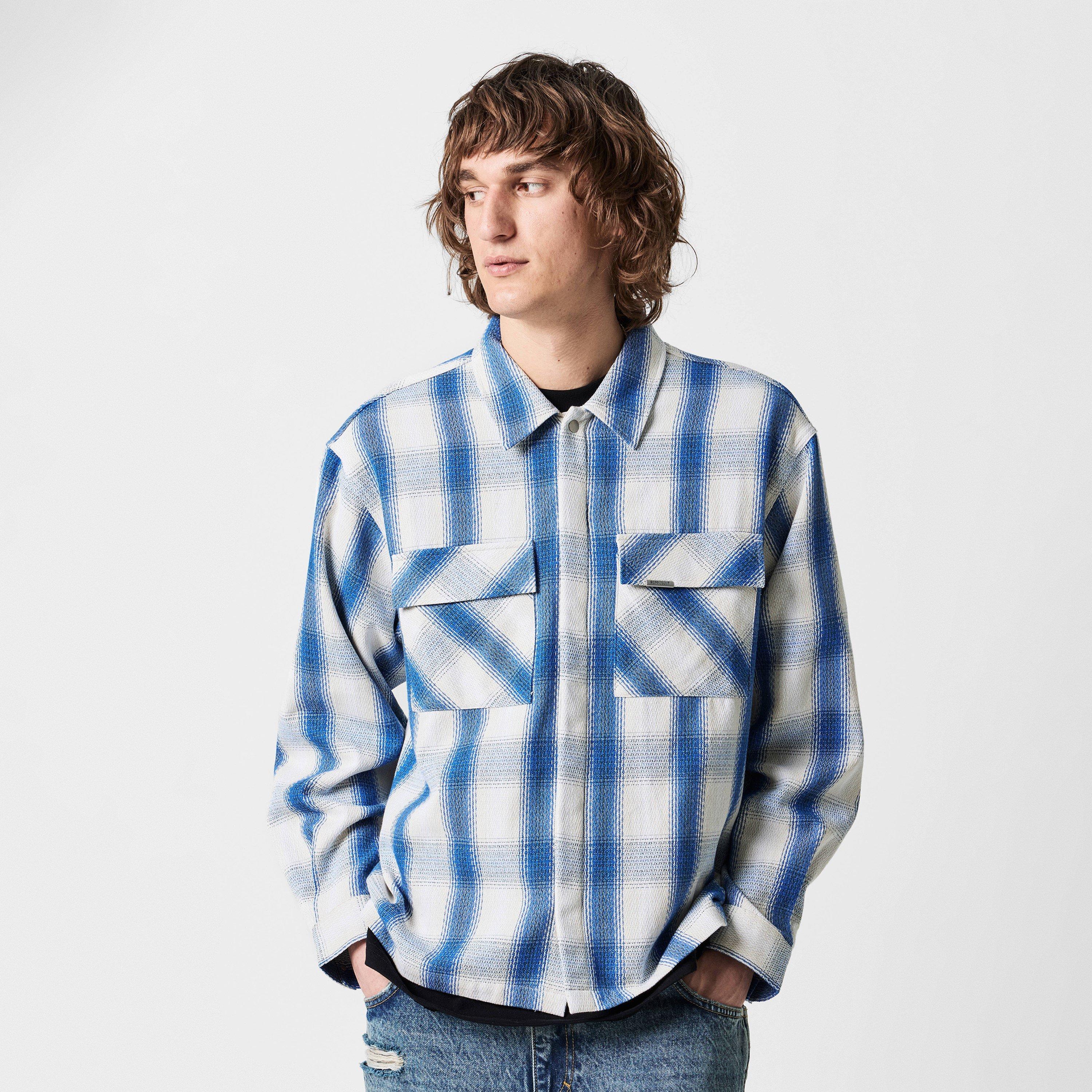 Mid Blue - Represent - Men's Cotton-Blend Cheque Shirt, Oversized Fit - 3