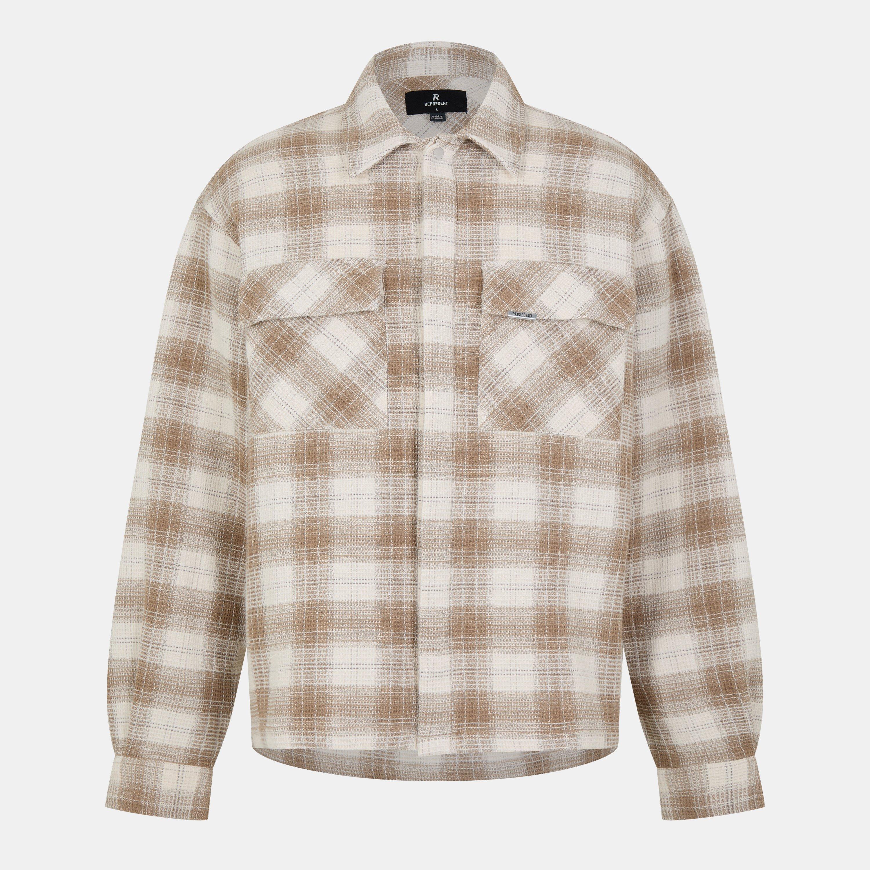 Mid Brown - Represent - Men's Waffle Flannel Shirt, Textured Fabric - 1