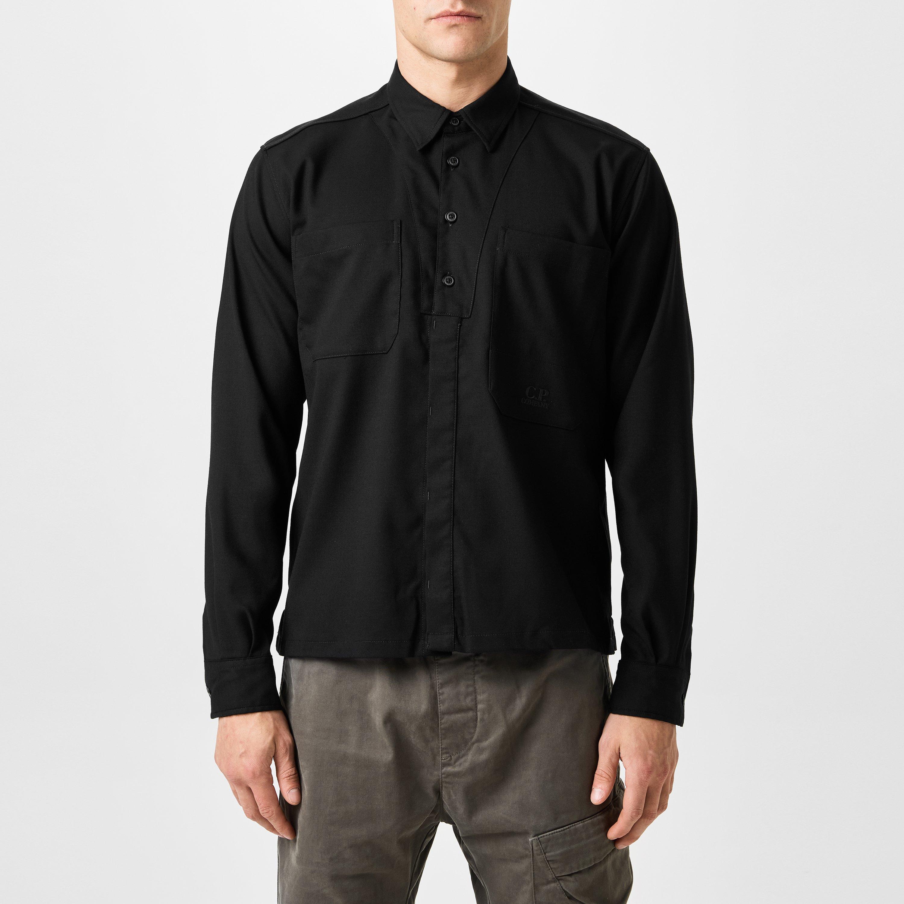 Black 999 - CP Company - Long Sleeve Wool Gabardine Shirt - 3