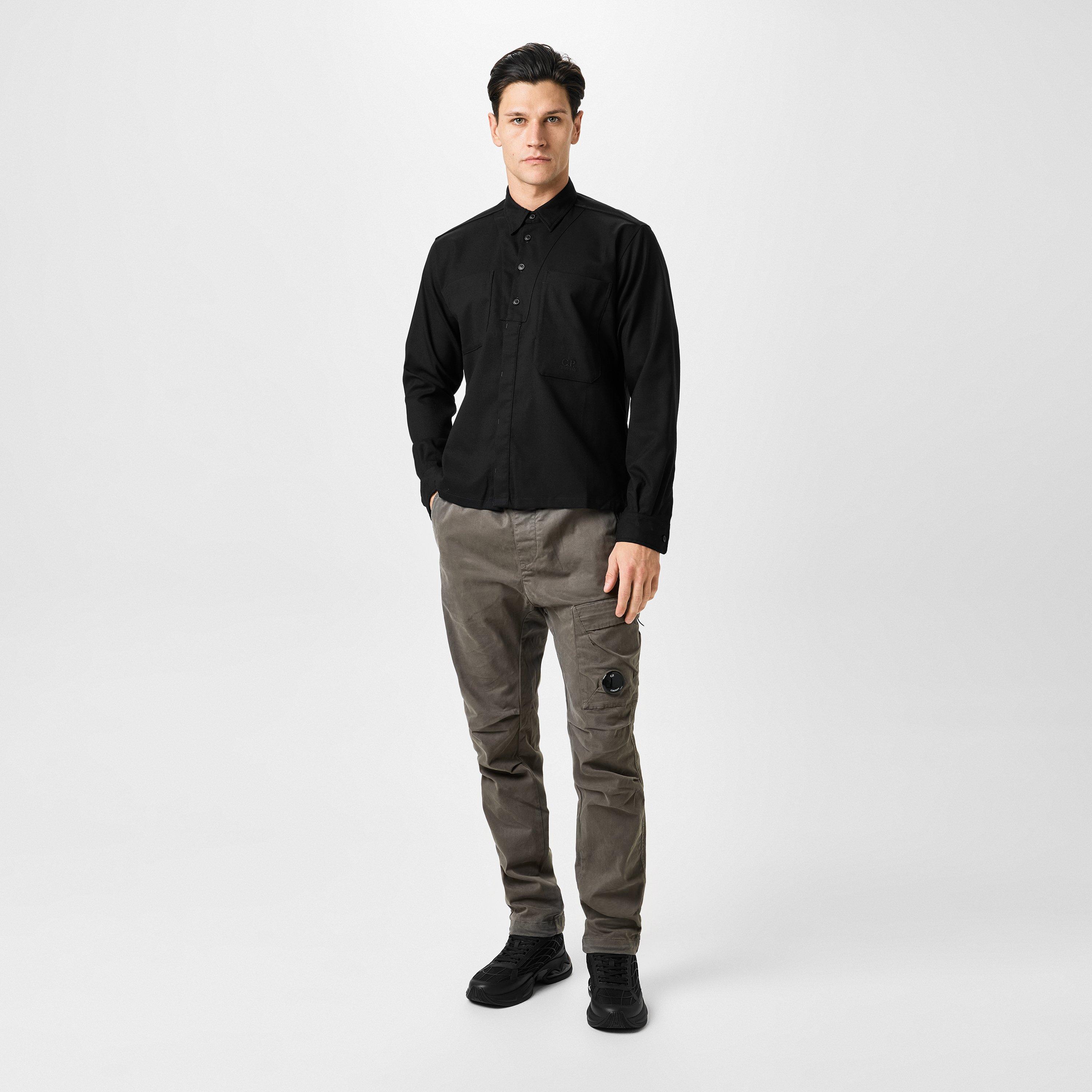 Black 999 - CP Company - Long Sleeve Wool Gabardine Shirt - 6
