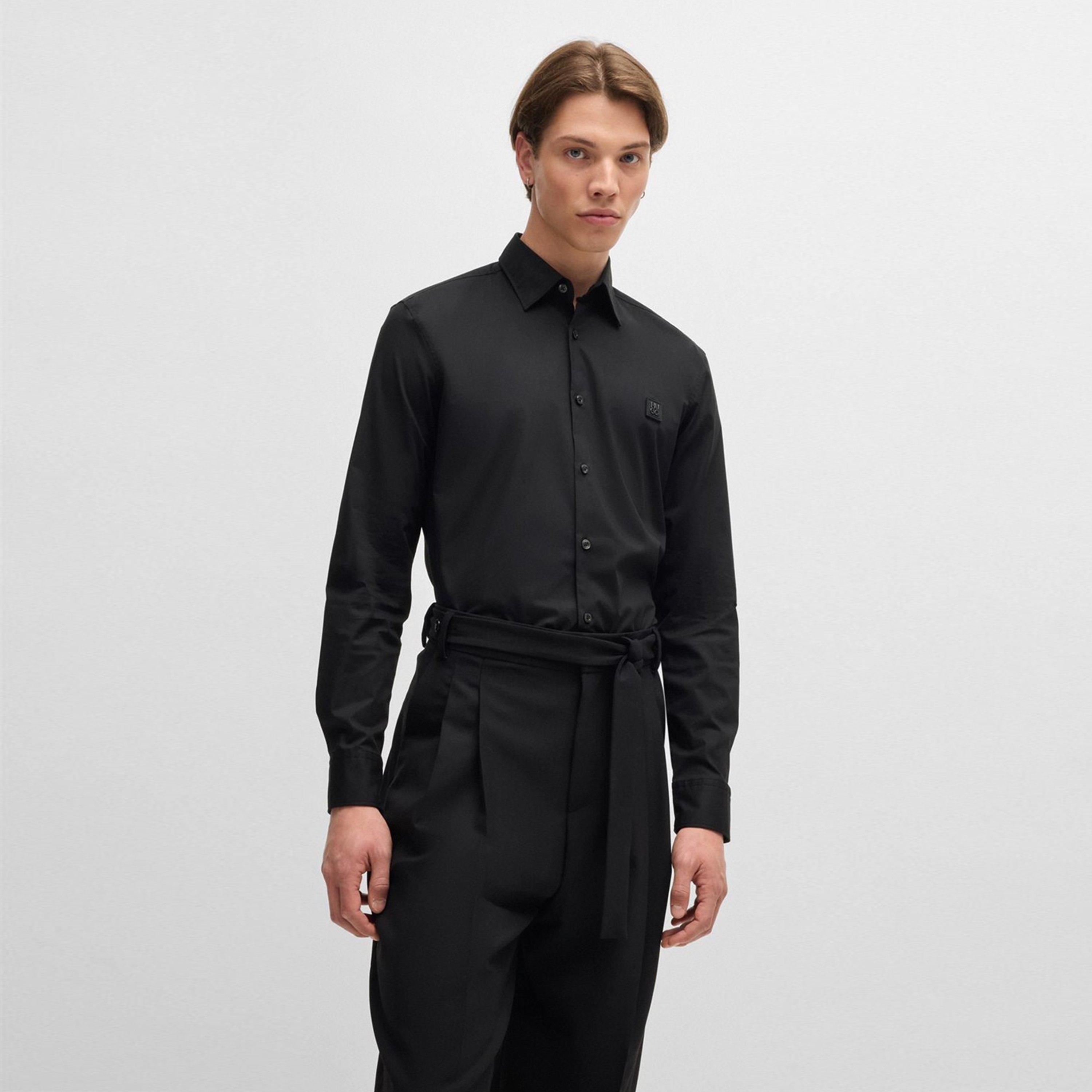 Black 001 - Hugo - Slim-Fit Logo Shirt - 2
