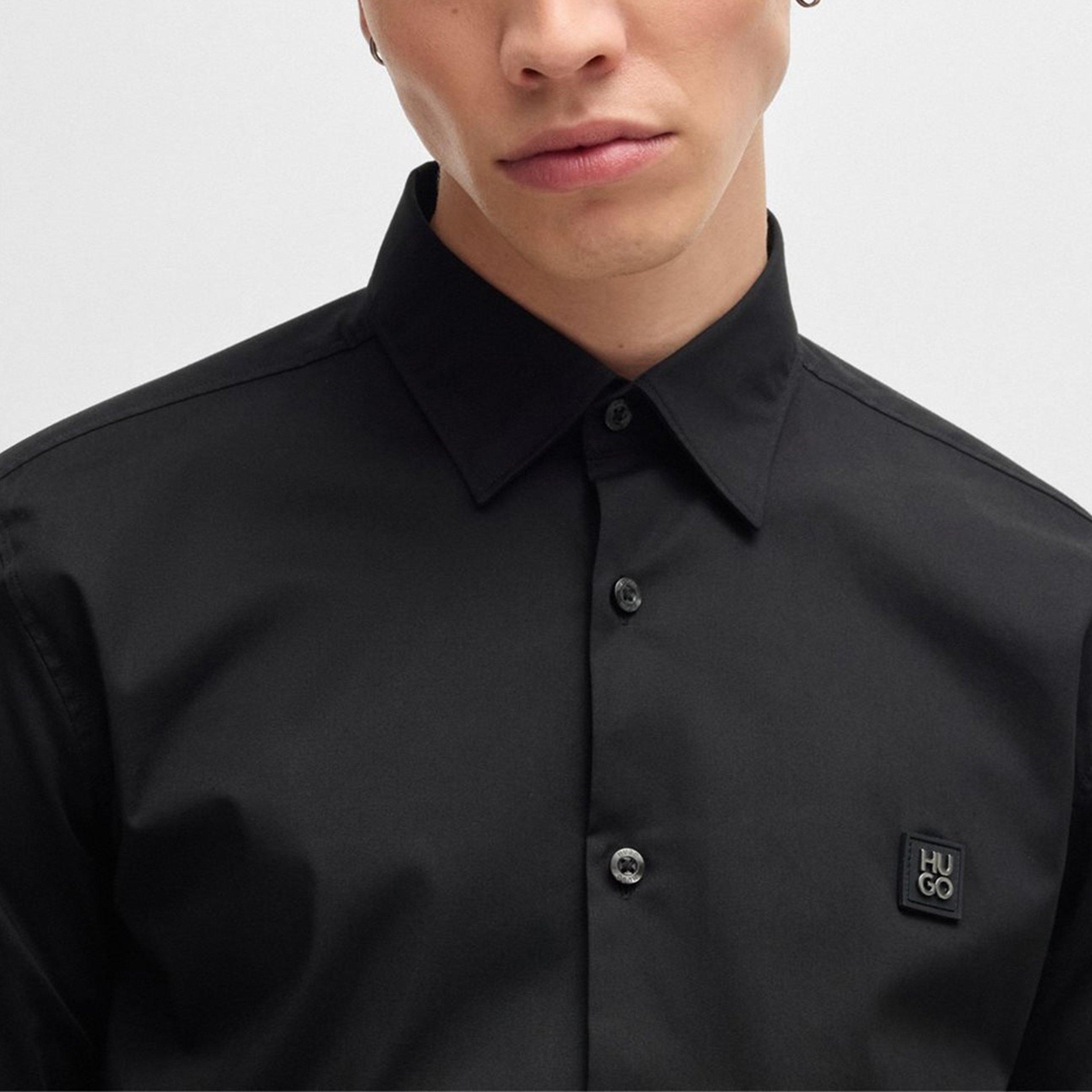 Black 001 - Hugo - Slim-Fit Logo Shirt - 4