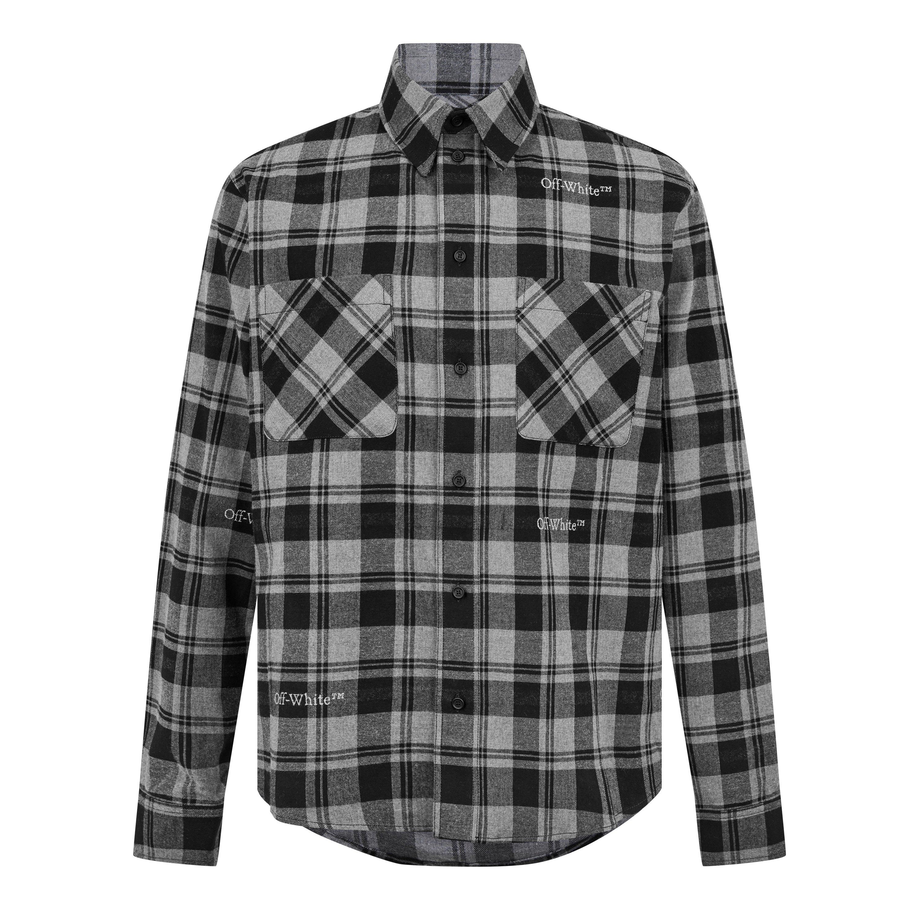 Black Grey - Off White - Men's Check Plaid Cotton Long Sleeve Shirt - 1