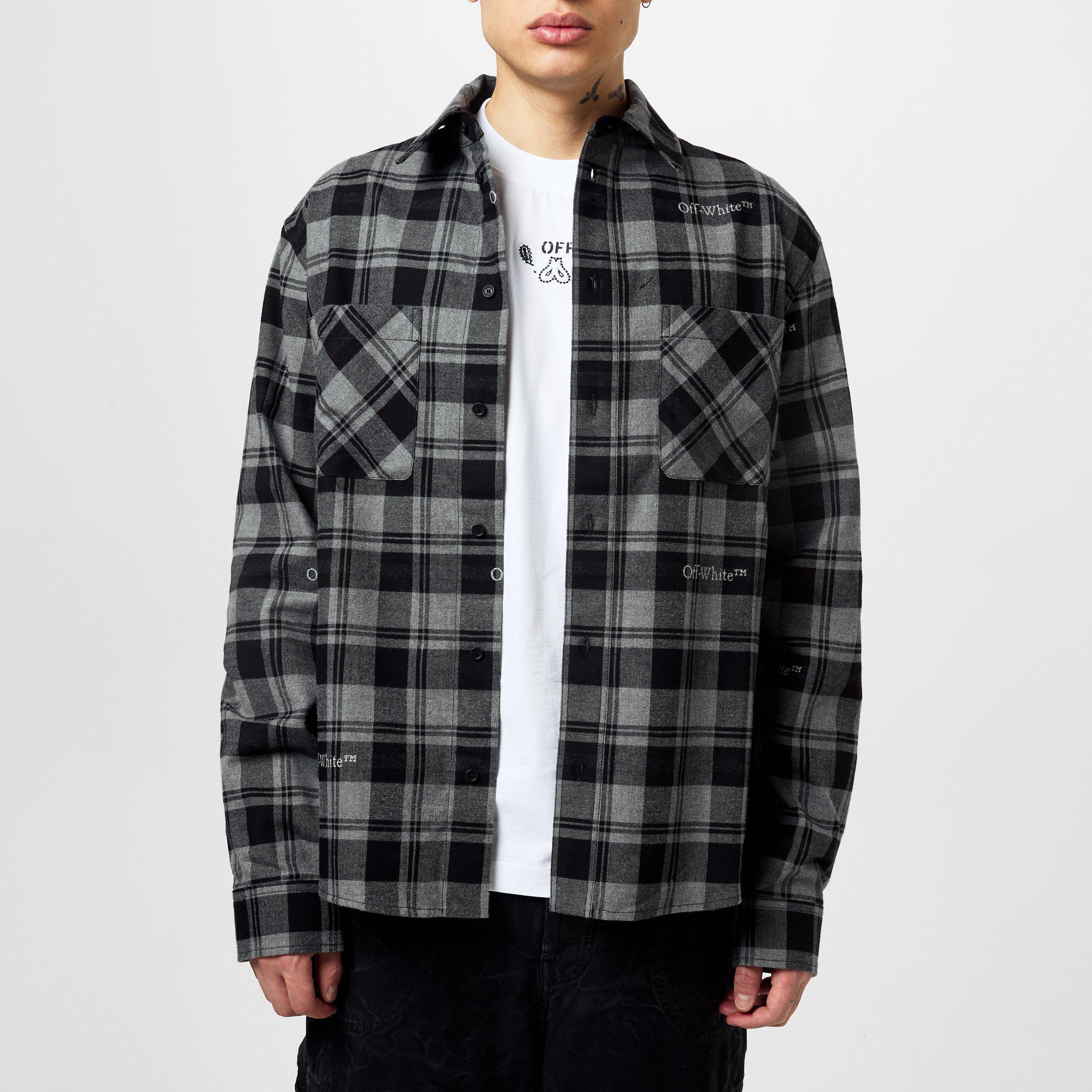 Black Grey - Off White - Men's Check Shirt, All-over Pattern - 3