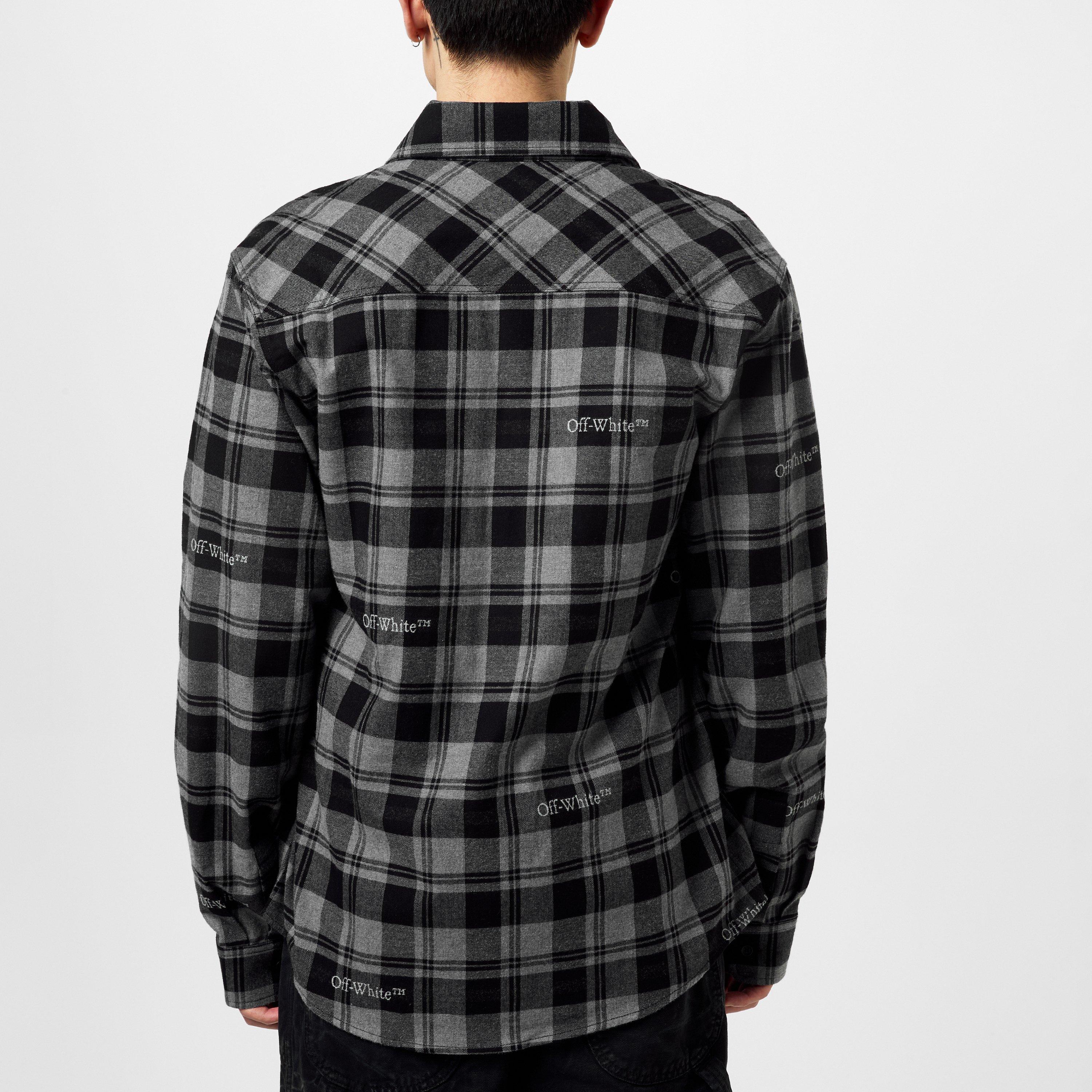 Black Grey - Off White - Men's Check Shirt, All-over Pattern - 4