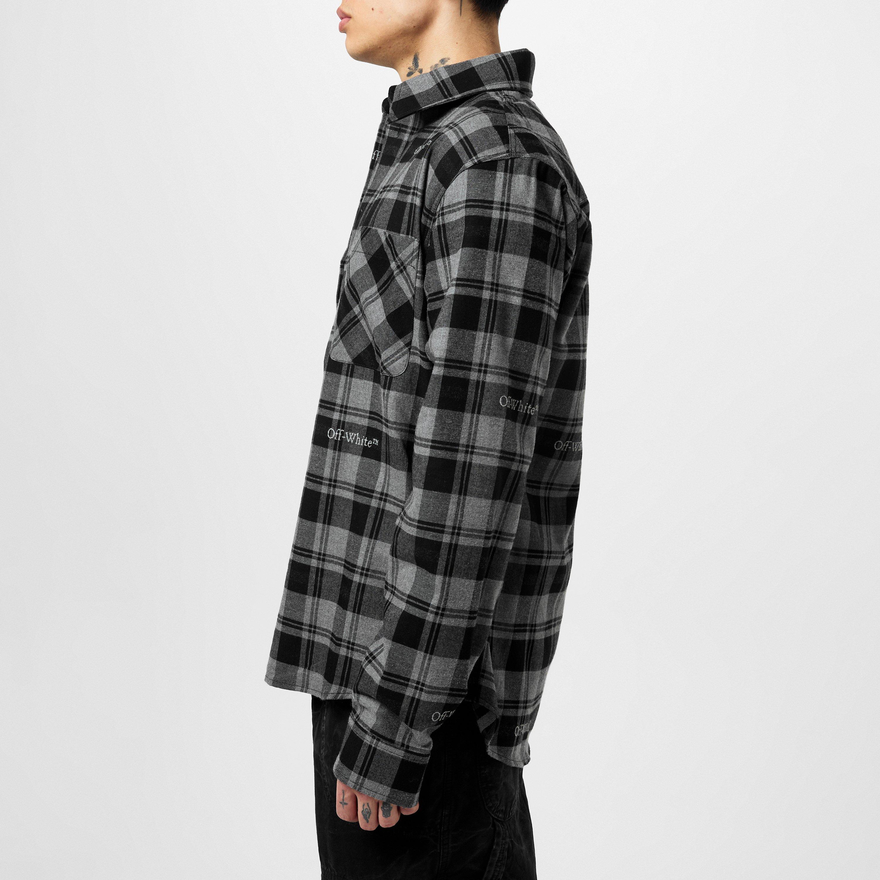 Black Grey - Off White - Men's Check Shirt, All-over Pattern - 5