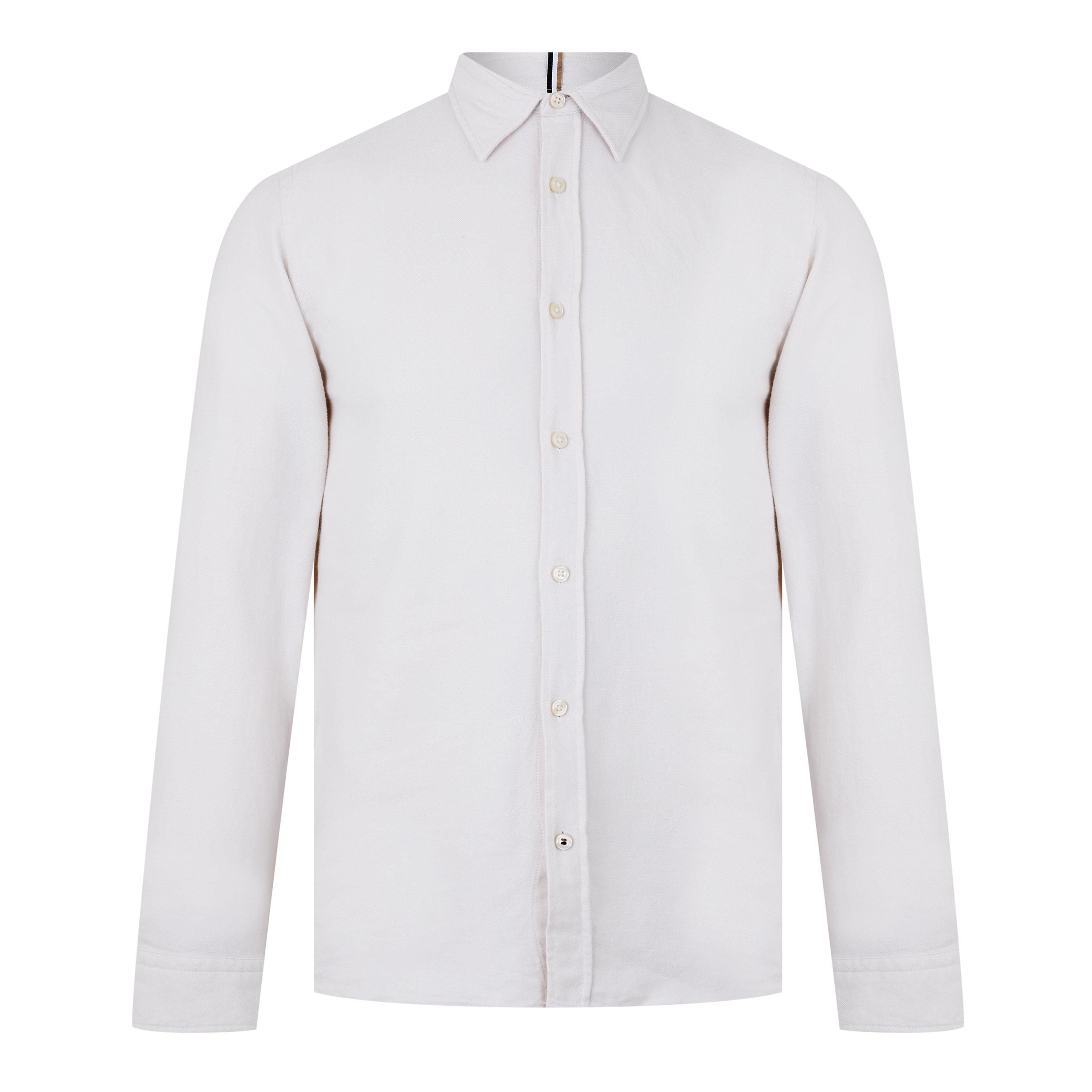 Boss Men's C-Roan-Kent-C-244 Black Long Sleeve Plain Shirt - Open White 131 - Large