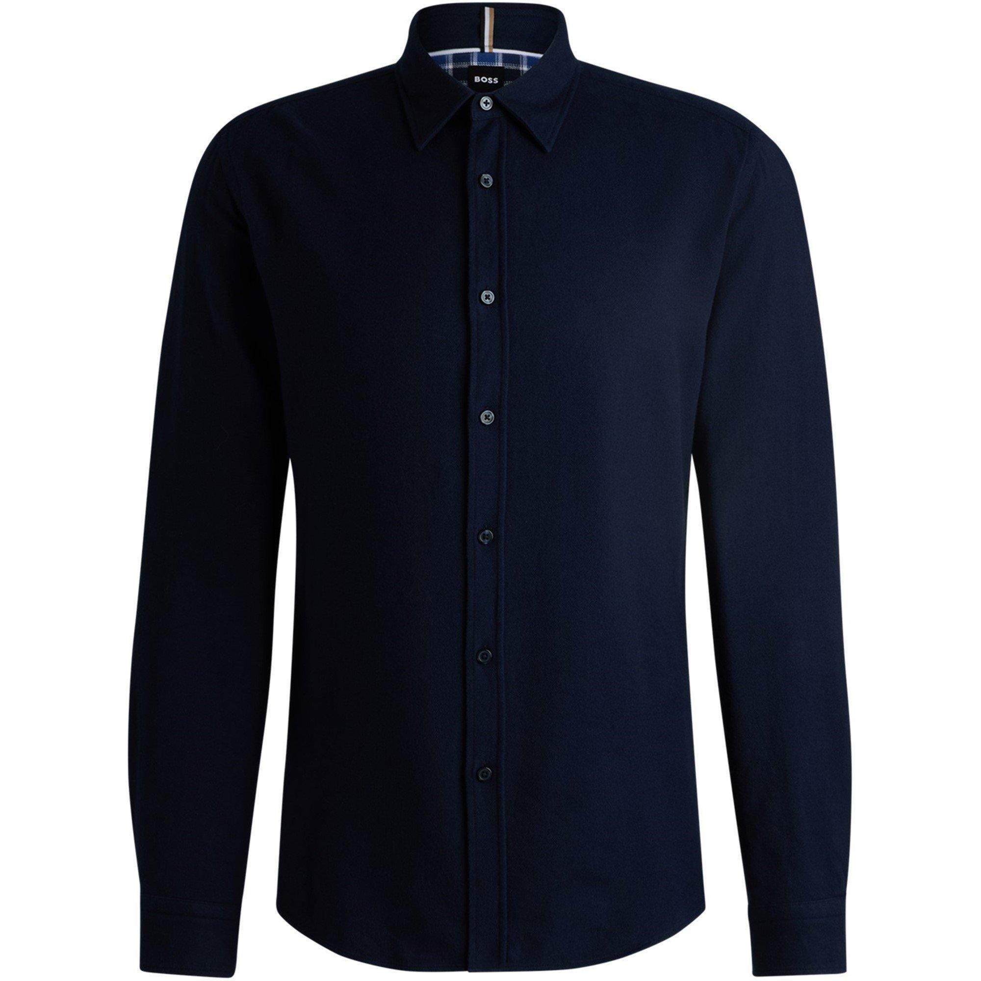 Boss Men's C-Roan-Kent-C-244 Black Long Sleeve Plain Shirt - Dark Blue 404 - Small