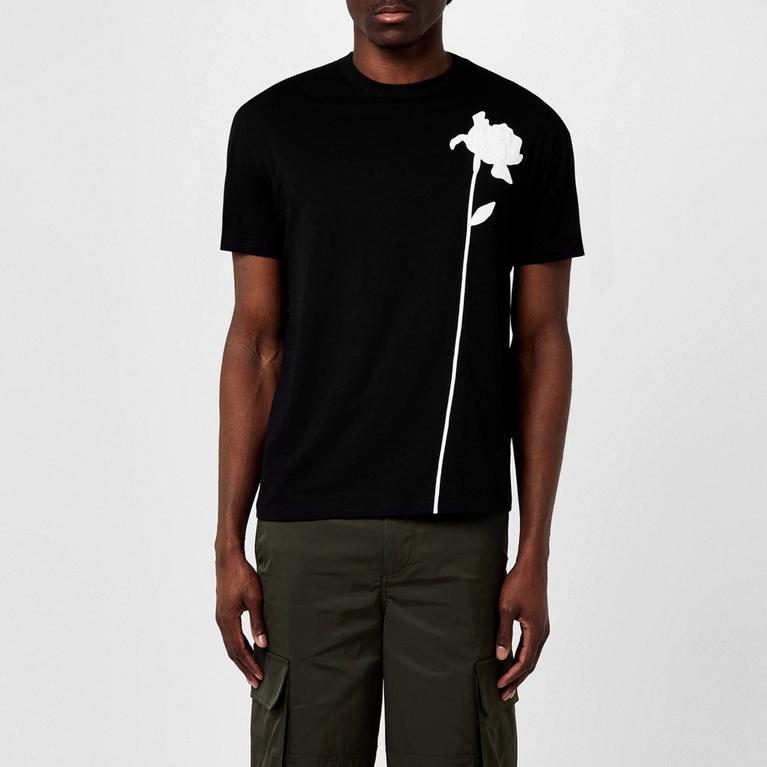 Valentino | Mercerized Cotton T Shirt With Flower Embroidery Valentino | Mercerized Cotton T Shirt With Flower Embroidery