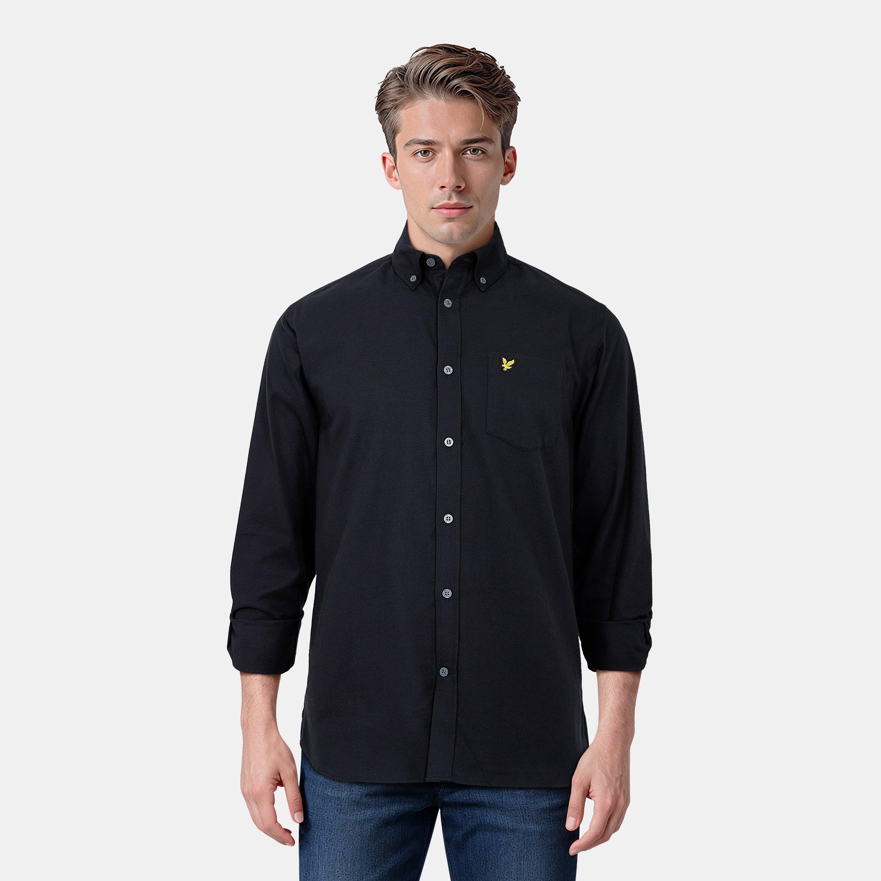 Saddle - Lyle and Scott - Men's Long-Sleeve Flannel Plain Shirt - 3