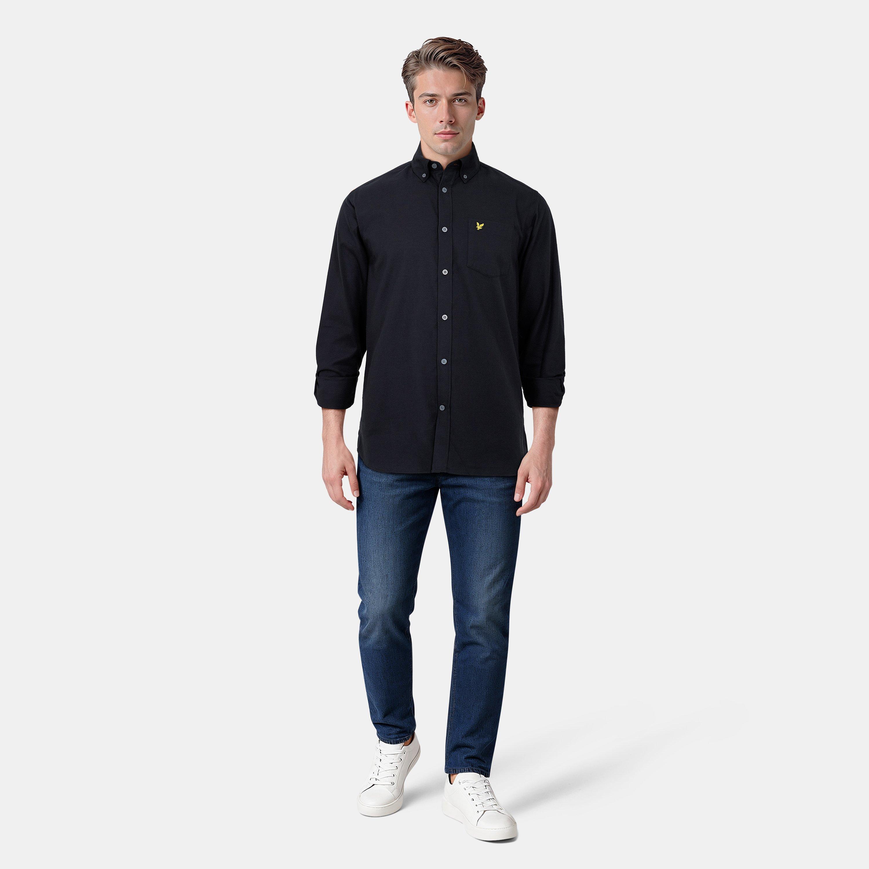 Saddle - Lyle and Scott - Men's Long-Sleeve Flannel Plain Shirt - 6